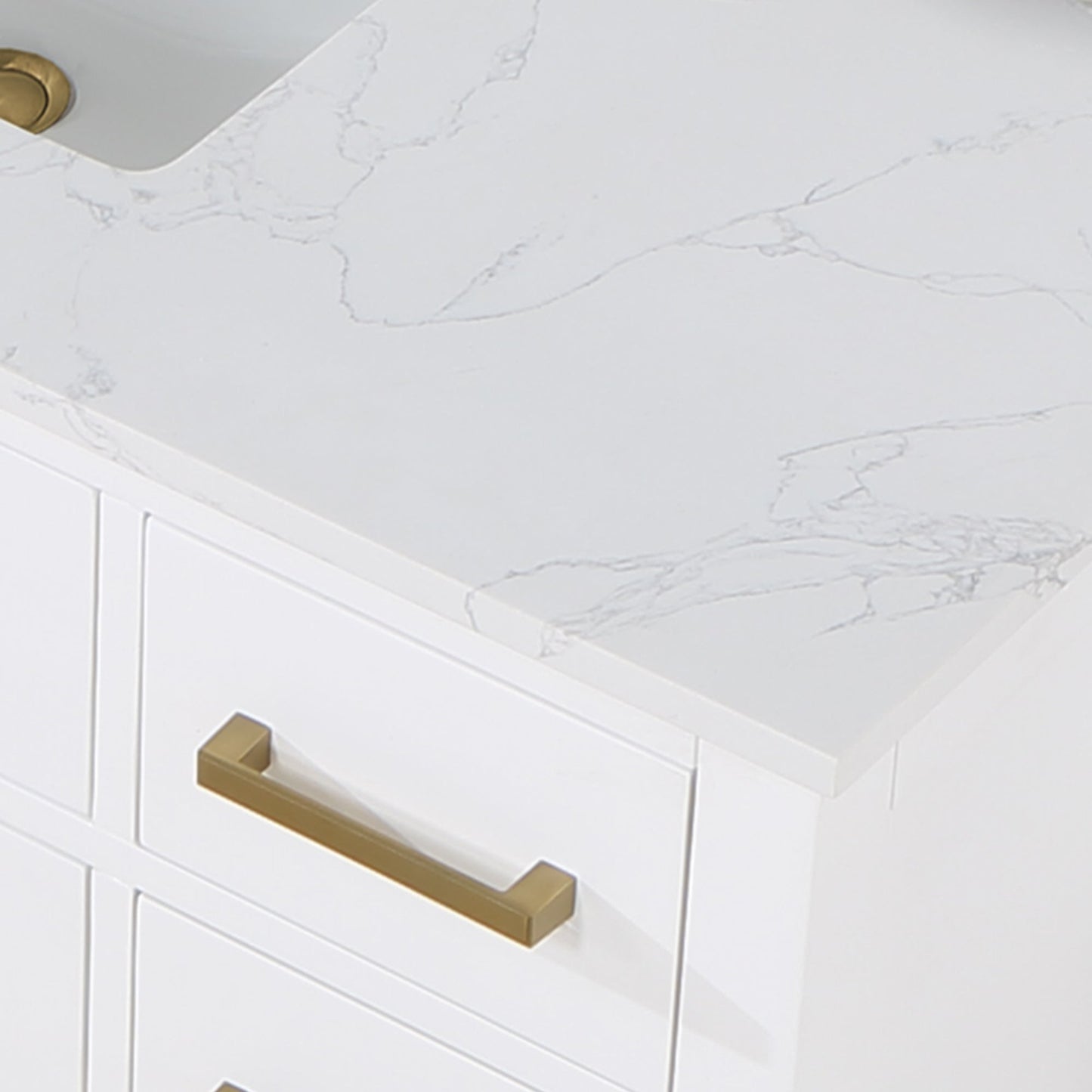 Gavino 48" Single Bathroom Vanity in White with Grain White Engineered Stone Countertop with Mirror