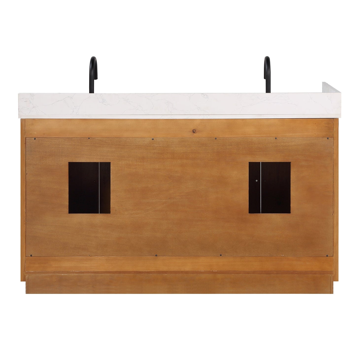 Gavino 60" Double Bathroom Vanity in Light Brown with Grain White Engineered Stone Countertop with Mirror