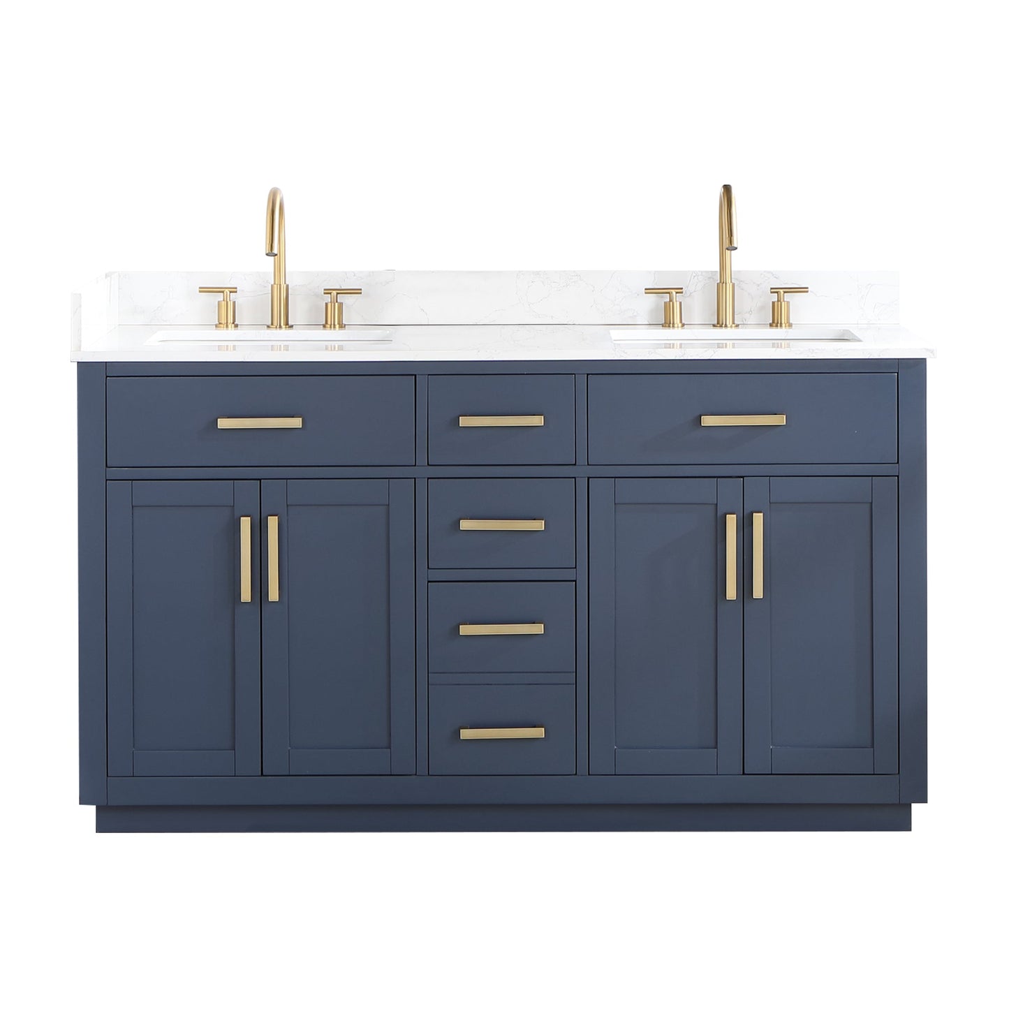 Gavino 60" Double Bathroom Vanity in Royal Blue with Grain White Engineered Stone Countertop without Mirror