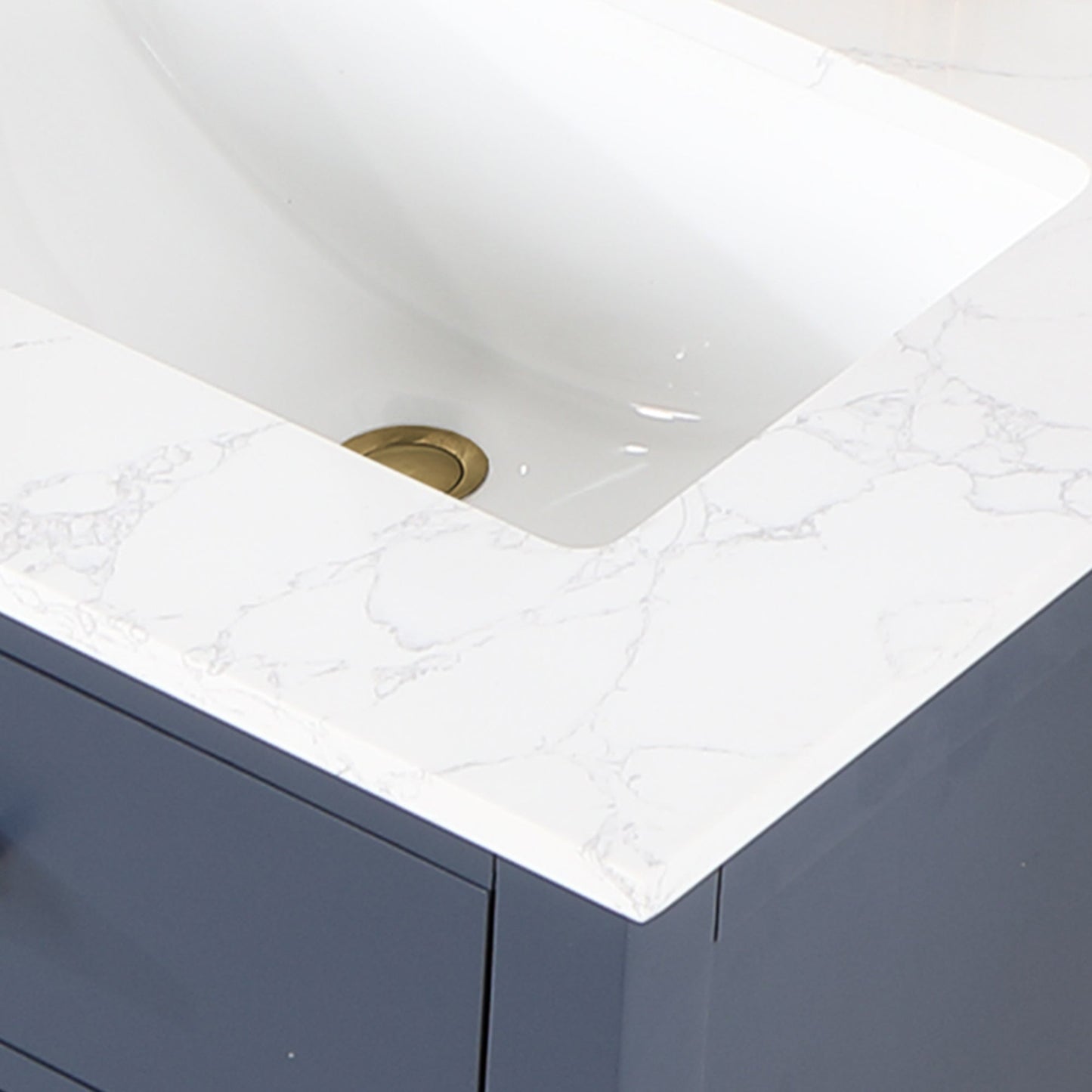 Gavino 60" Double Bathroom Vanity in Royal Blue with Grain White Engineered Stone Countertop with Mirror