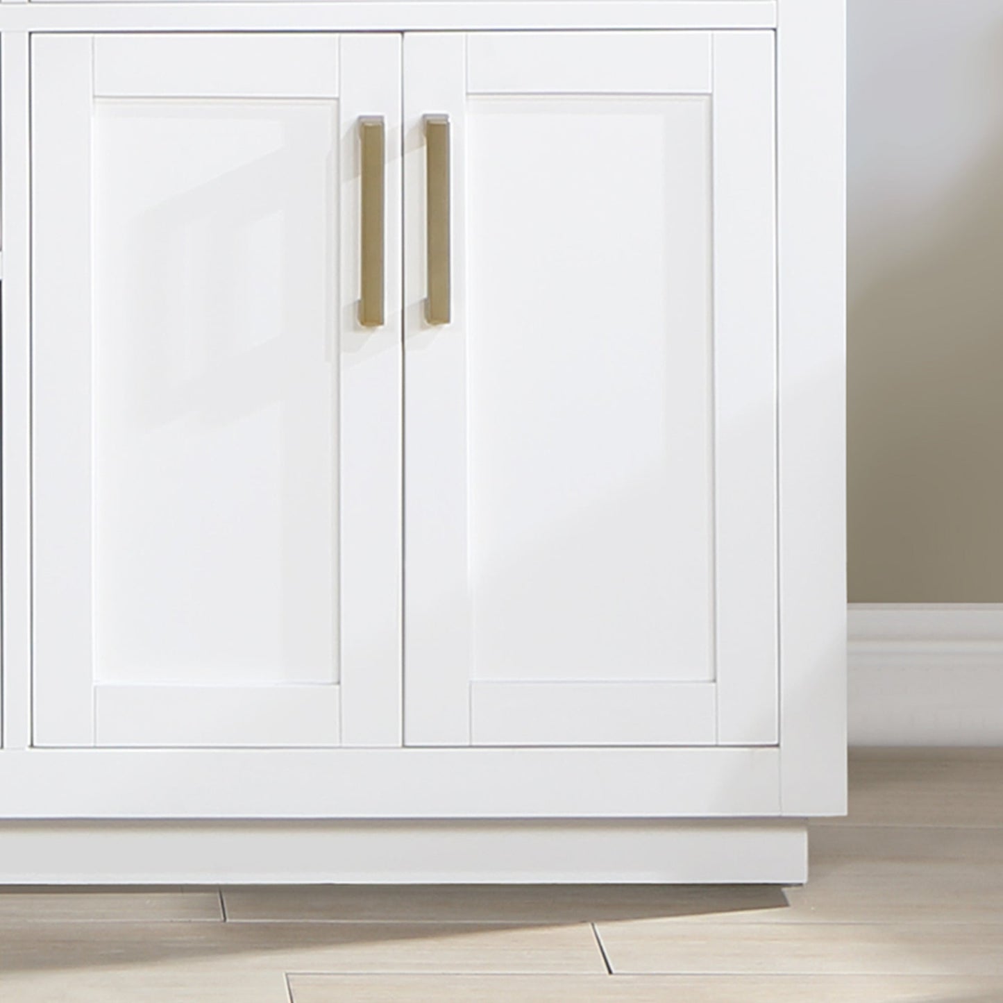 Gavino 60" Double Bathroom Vanity in White with Grain White Engineered Stone Countertop without Mirror