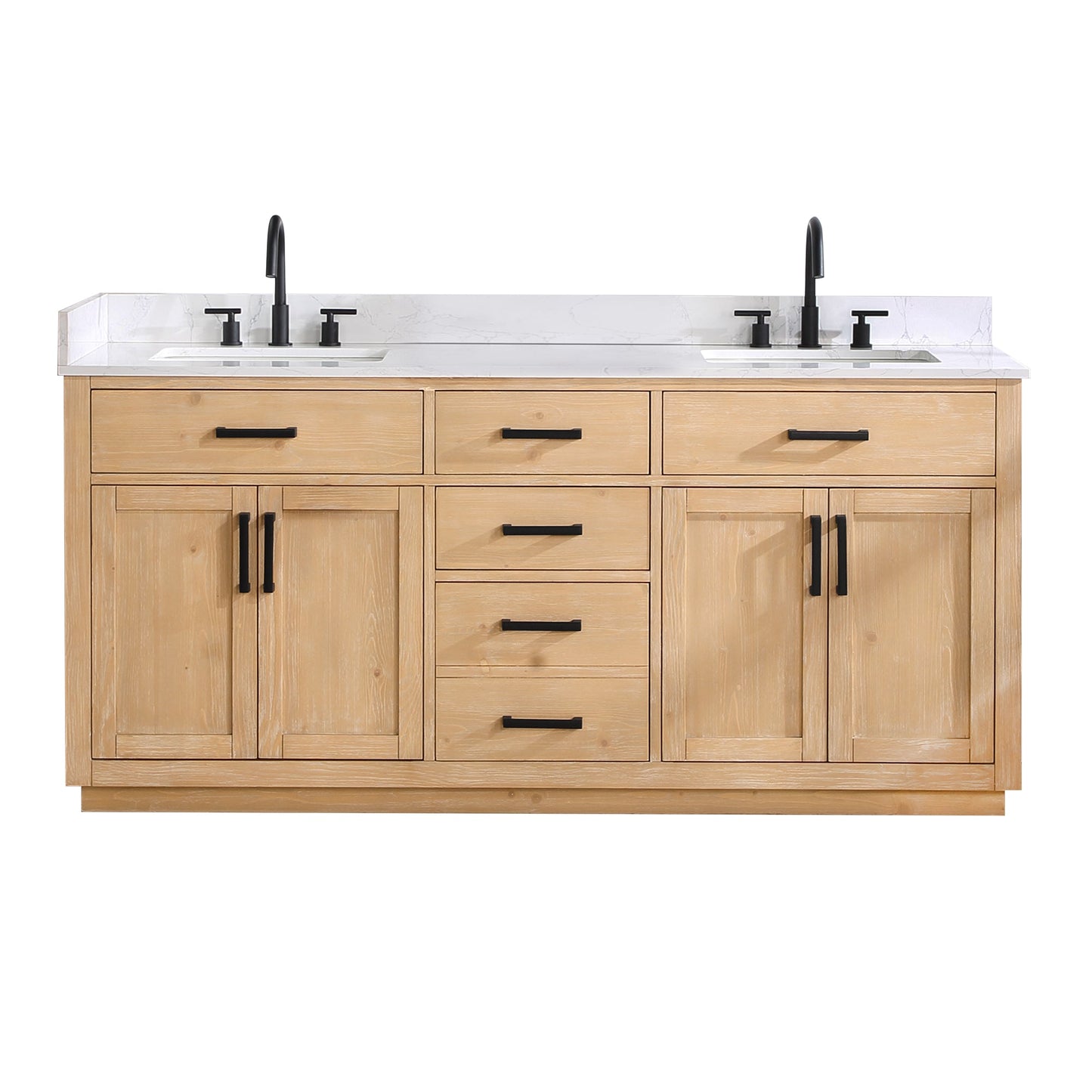 Gavino 72" Double Bathroom Vanity in Light Brown with Grain White Engineered Stone Countertop without Mirror