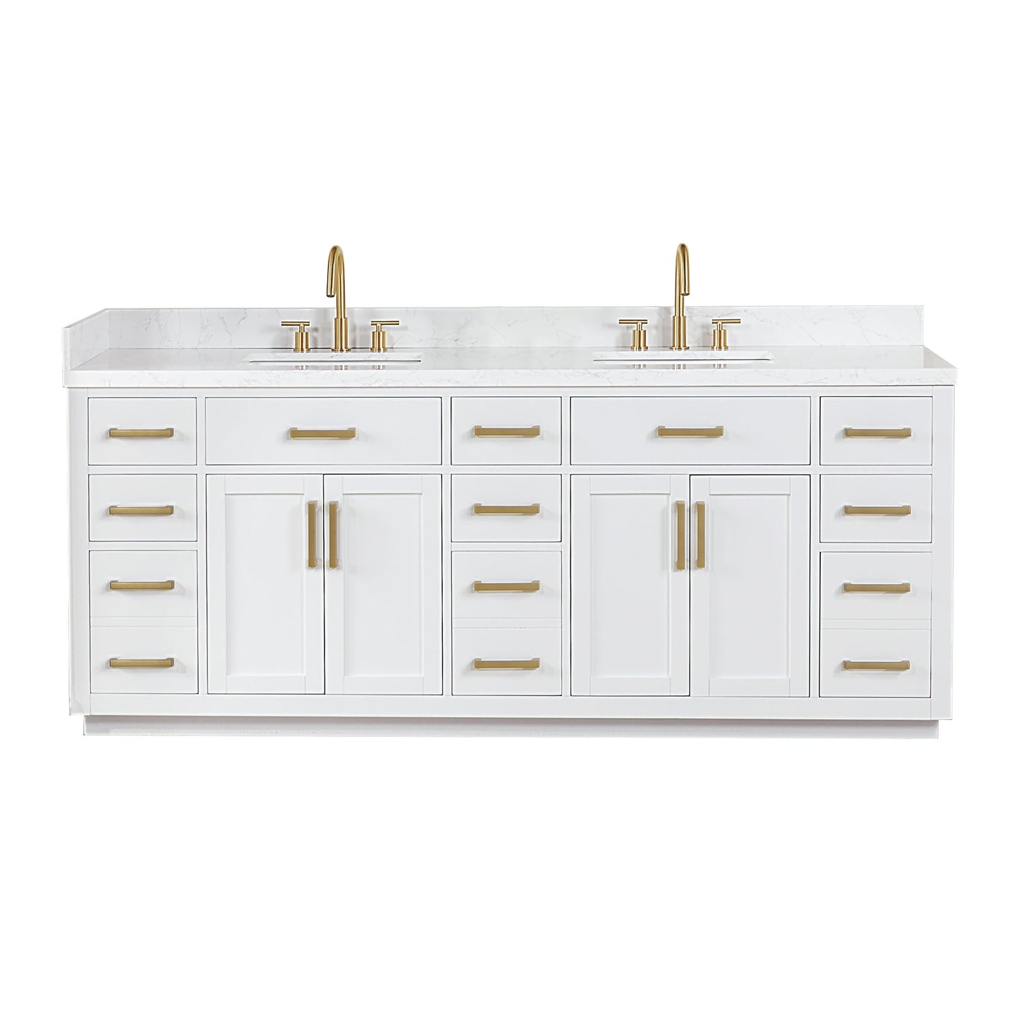 Gavino 84" Double Bathroom Vanity in White with Grain White Engineered Stone Countertop without Mirror