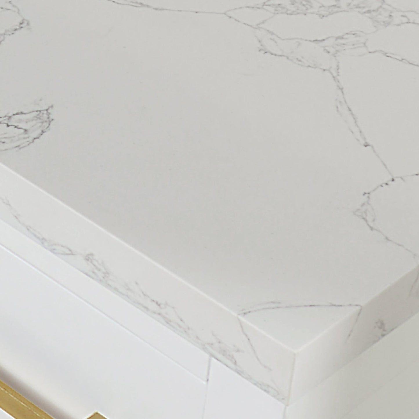 Gavino 84" Double Bathroom Vanity in White with Grain White Engineered Stone Countertop without Mirror