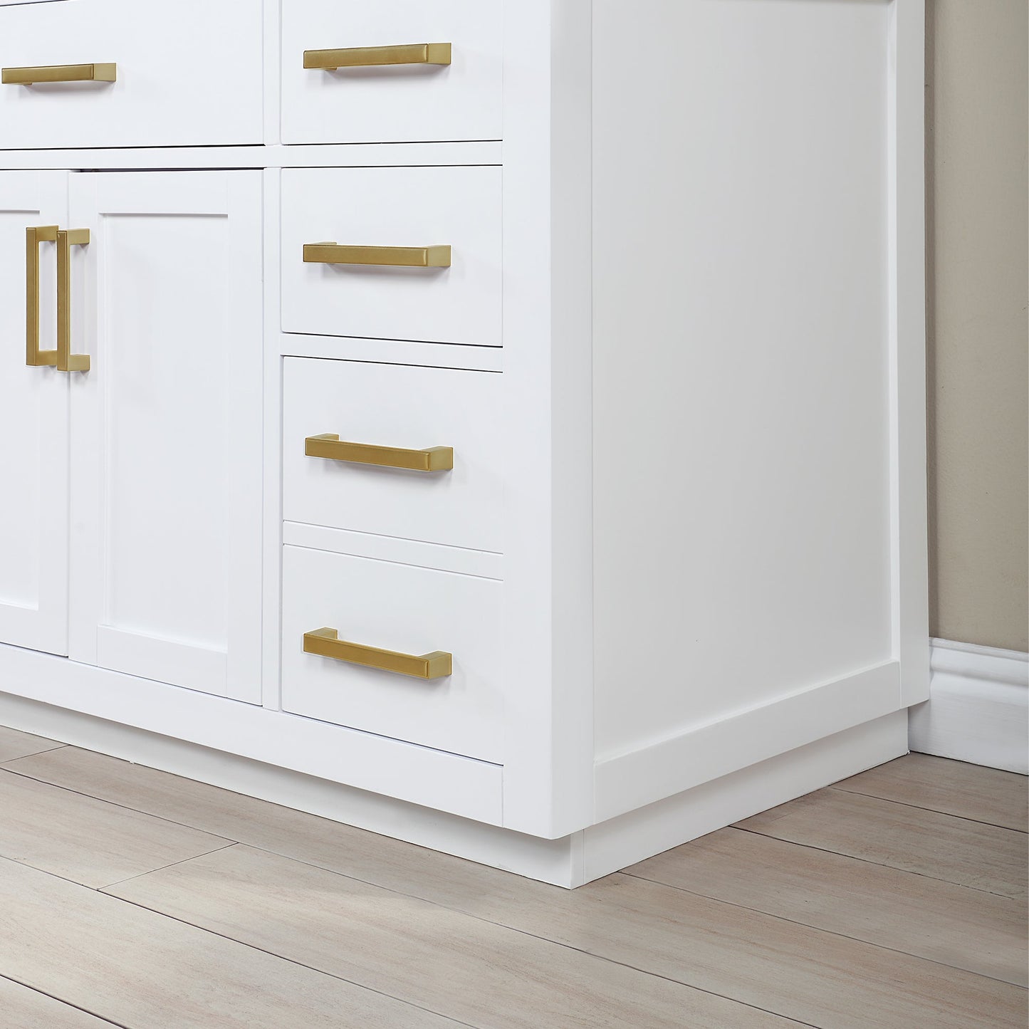 Gavino 84" Double Bathroom Vanity in White with Grain White Engineered Stone Countertop without Mirror