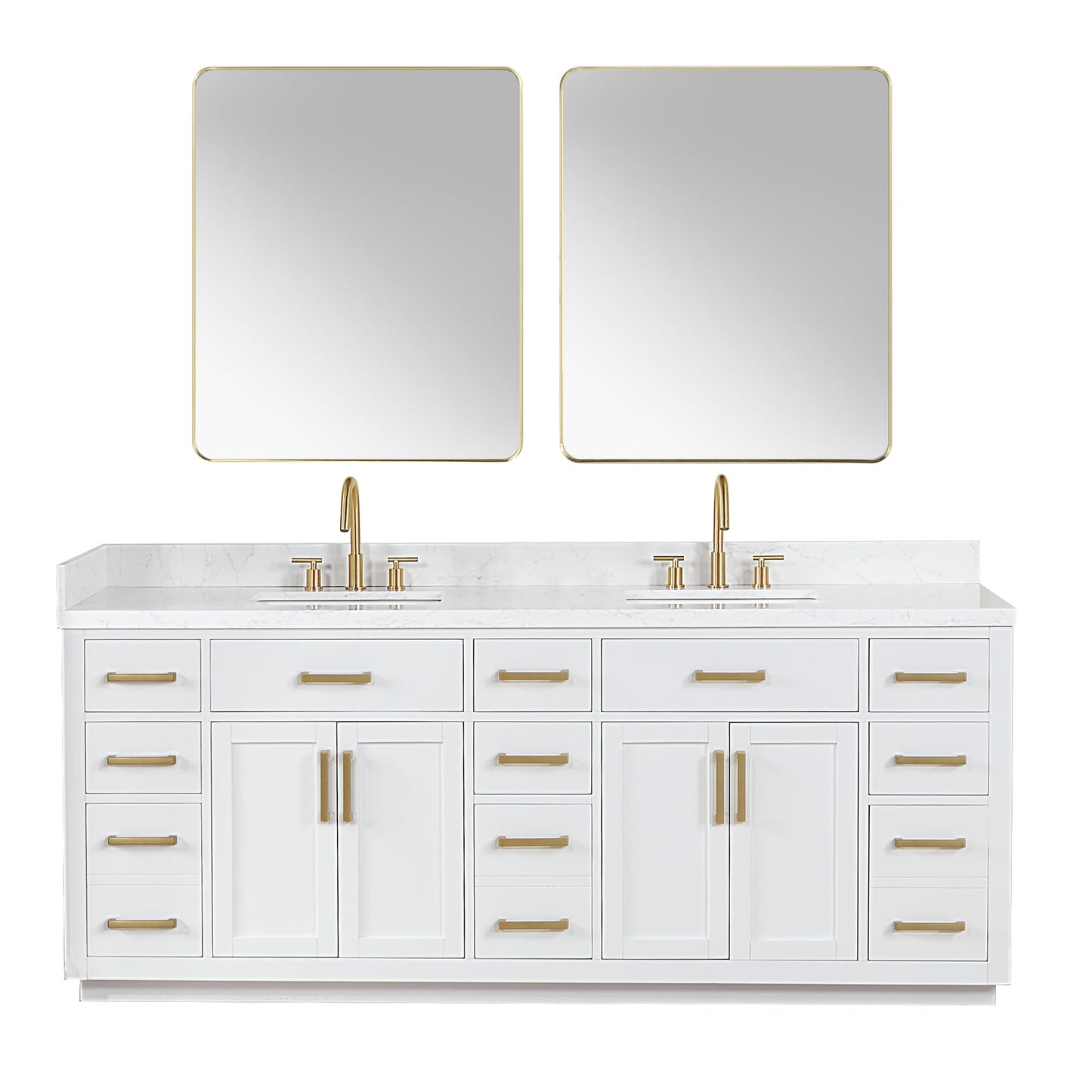 Gavino 84" Double Bathroom Vanity in White with Grain White Engineered Stone Countertop with Mirror