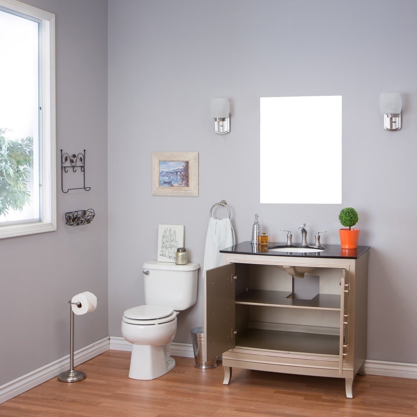 36" Single sink vanity wood bronze silver
