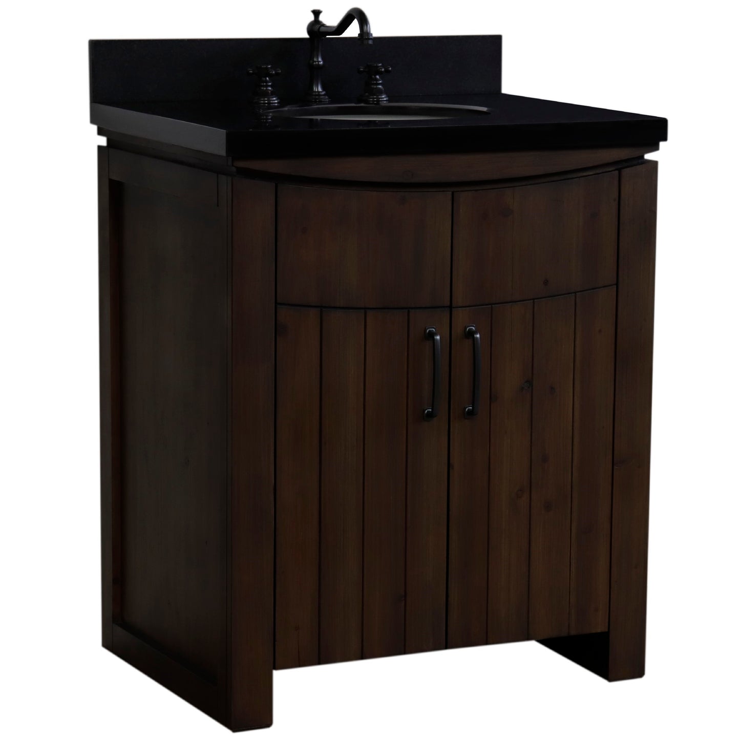 30" Single Sink Vanity Rustic Wood Finish in Black Granite Top