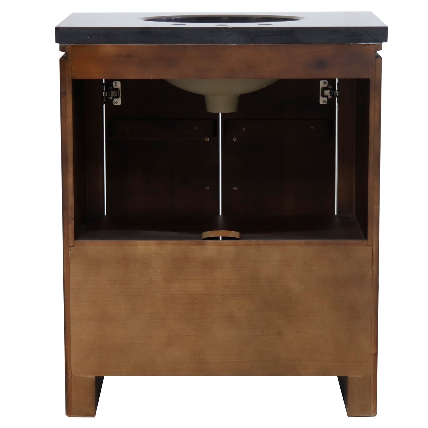 30" Single Sink Vanity Rustic Wood Finish in Black Granite Top