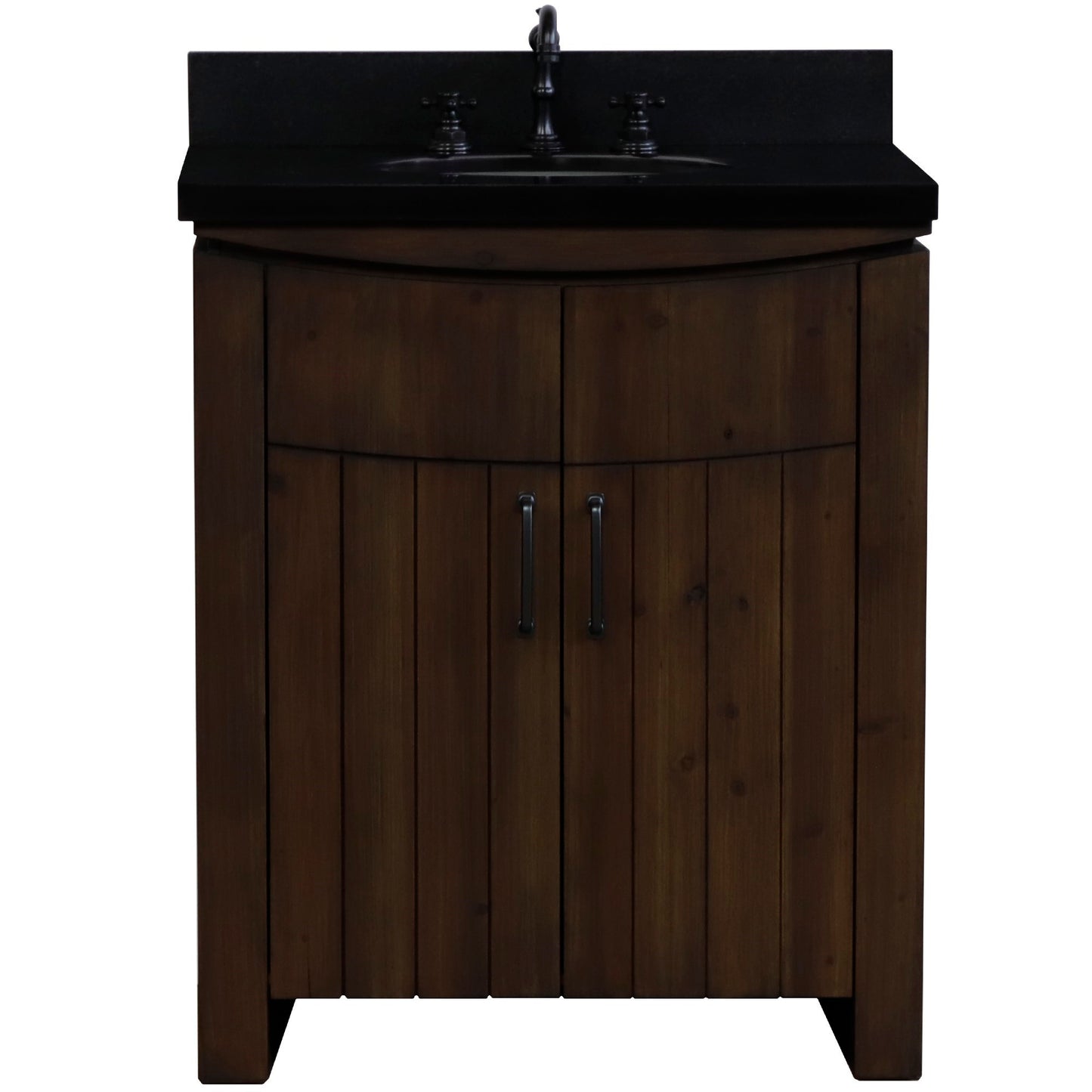 30" Single Sink Vanity Rustic Wood Finish in Black Granite Top