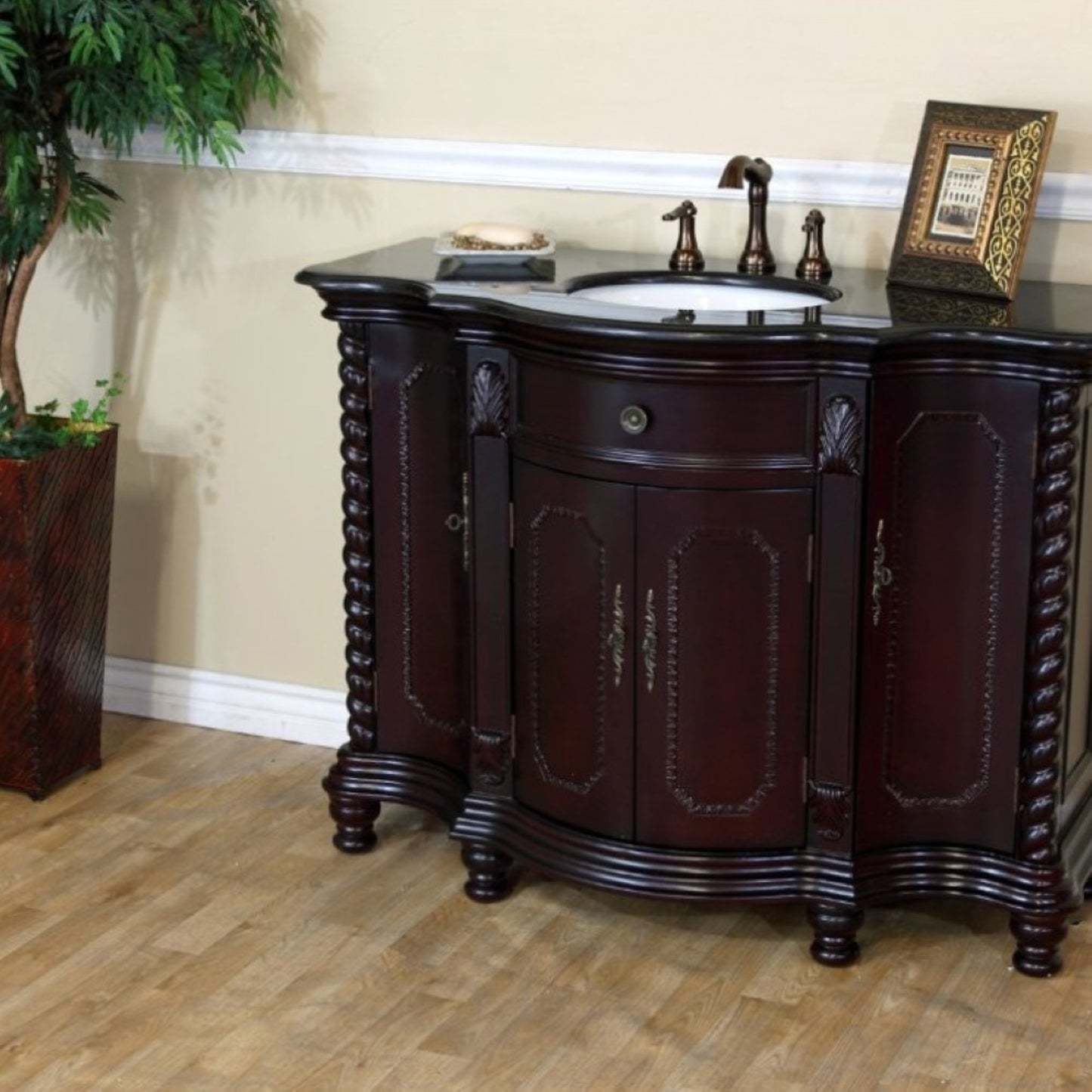 48" Single sink vanity wood dark mahogany black galaxy