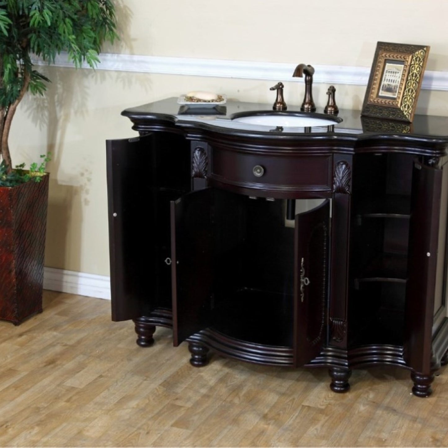 48" Single sink vanity wood dark mahogany black galaxy