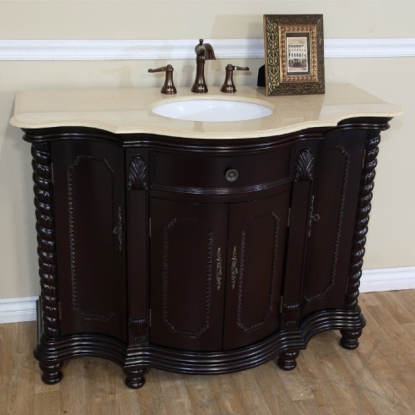 48" Single sink vanity wood dark mahogany creama marfil
