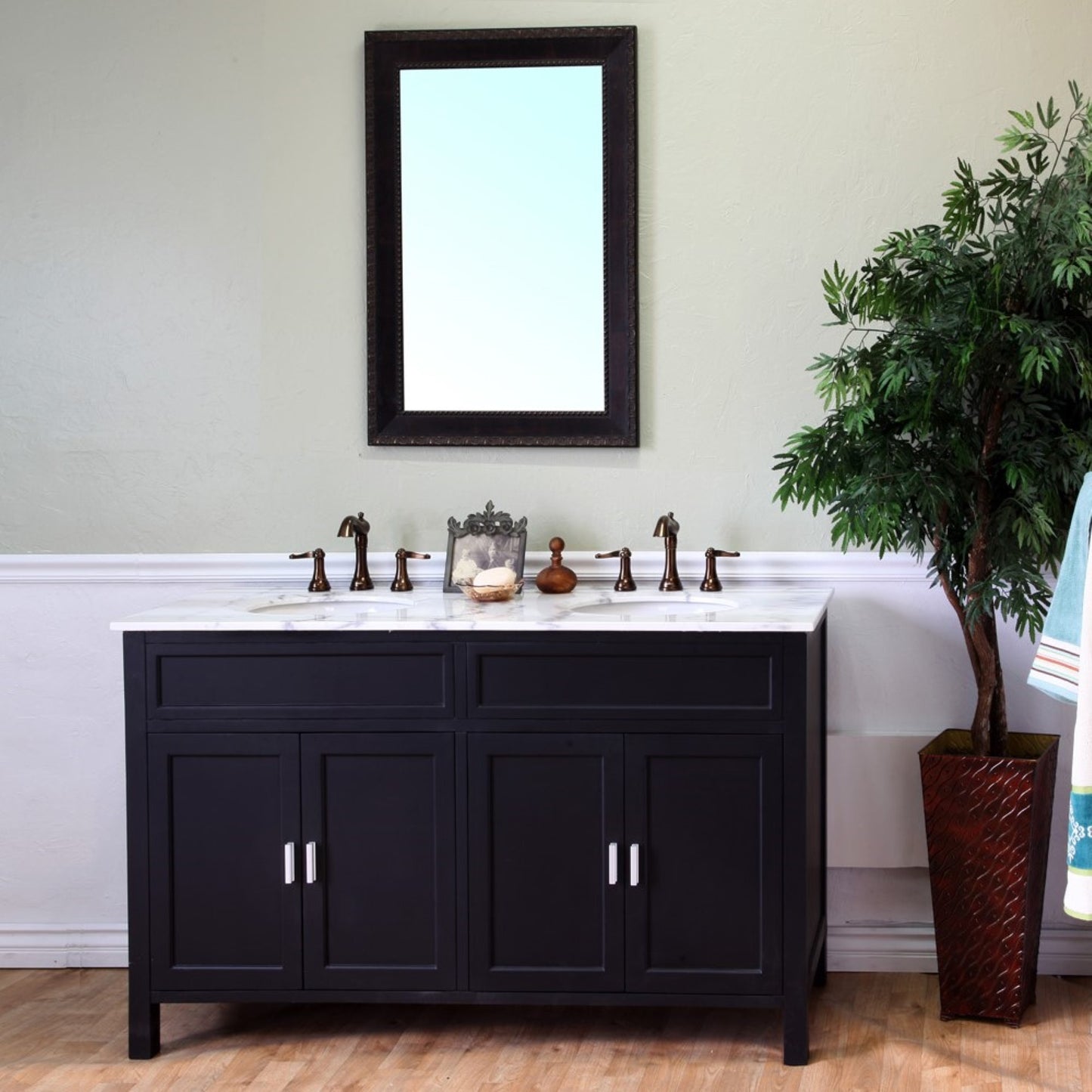 60" Double sink vanity wood ebony