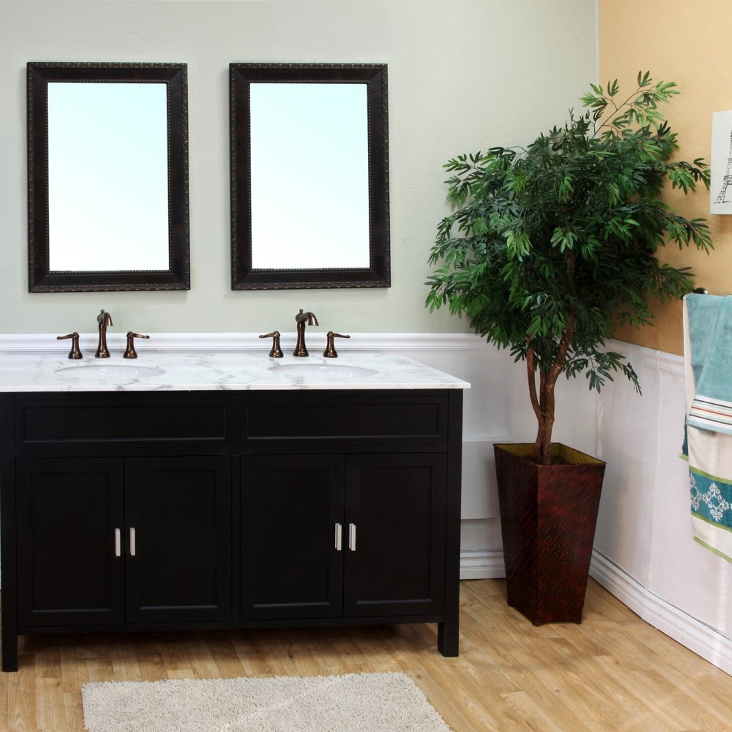 60" Double sink vanity wood ebony