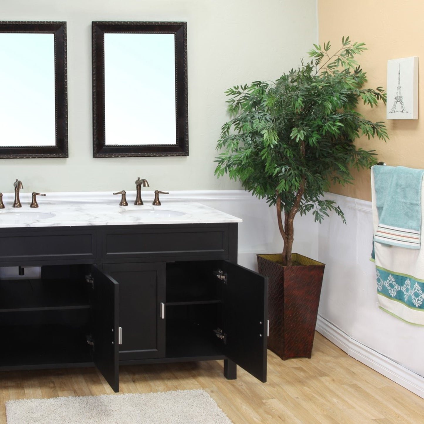 60" Double sink vanity wood ebony