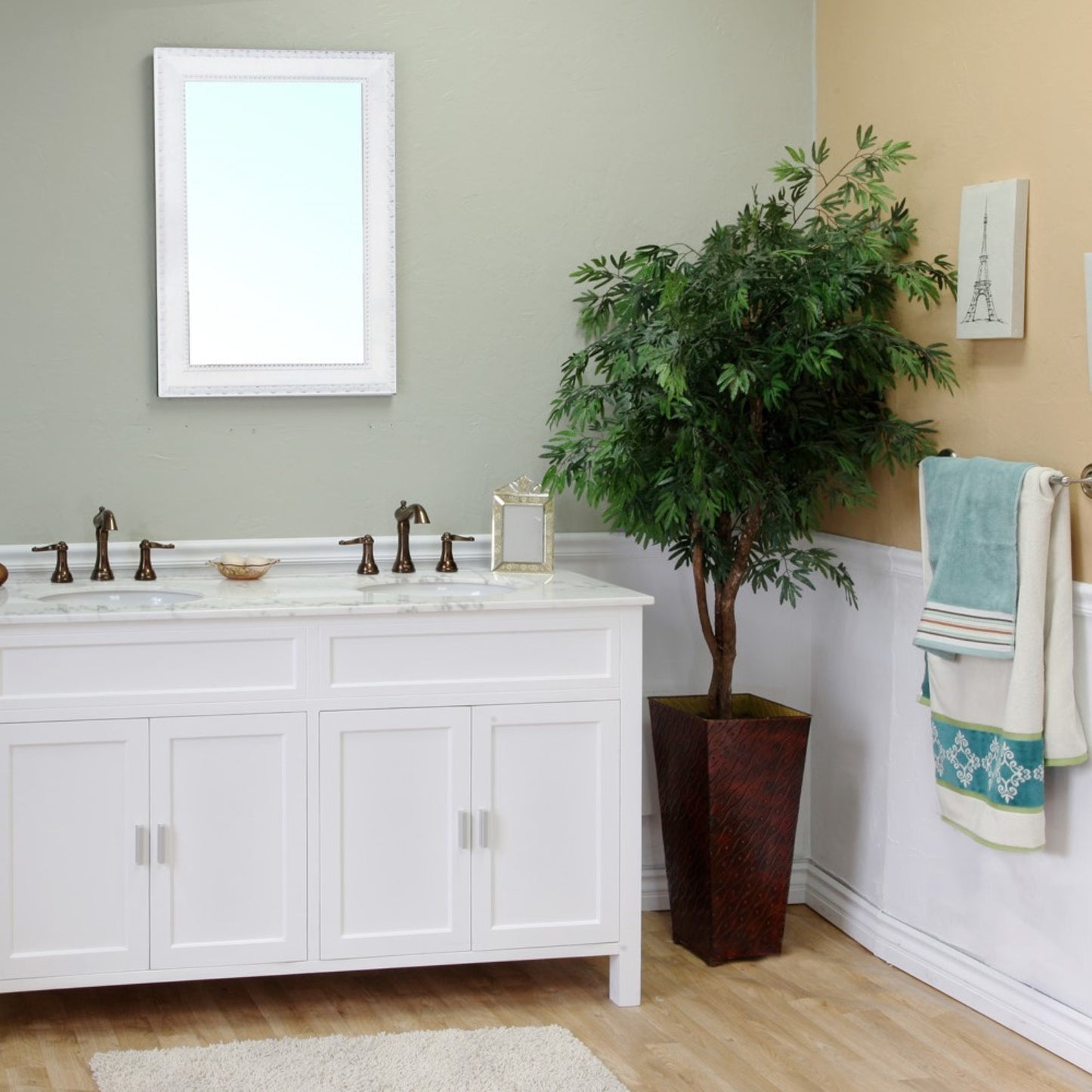 60" Double sink vanity wood white