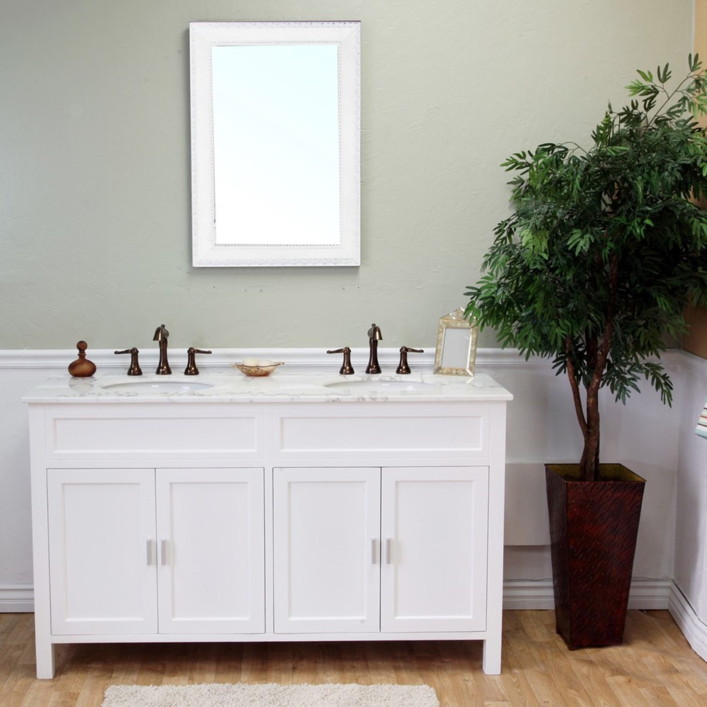 60" Double sink vanity wood white