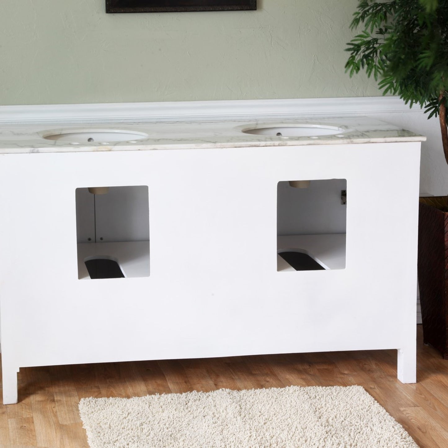 60" Double sink vanity wood white