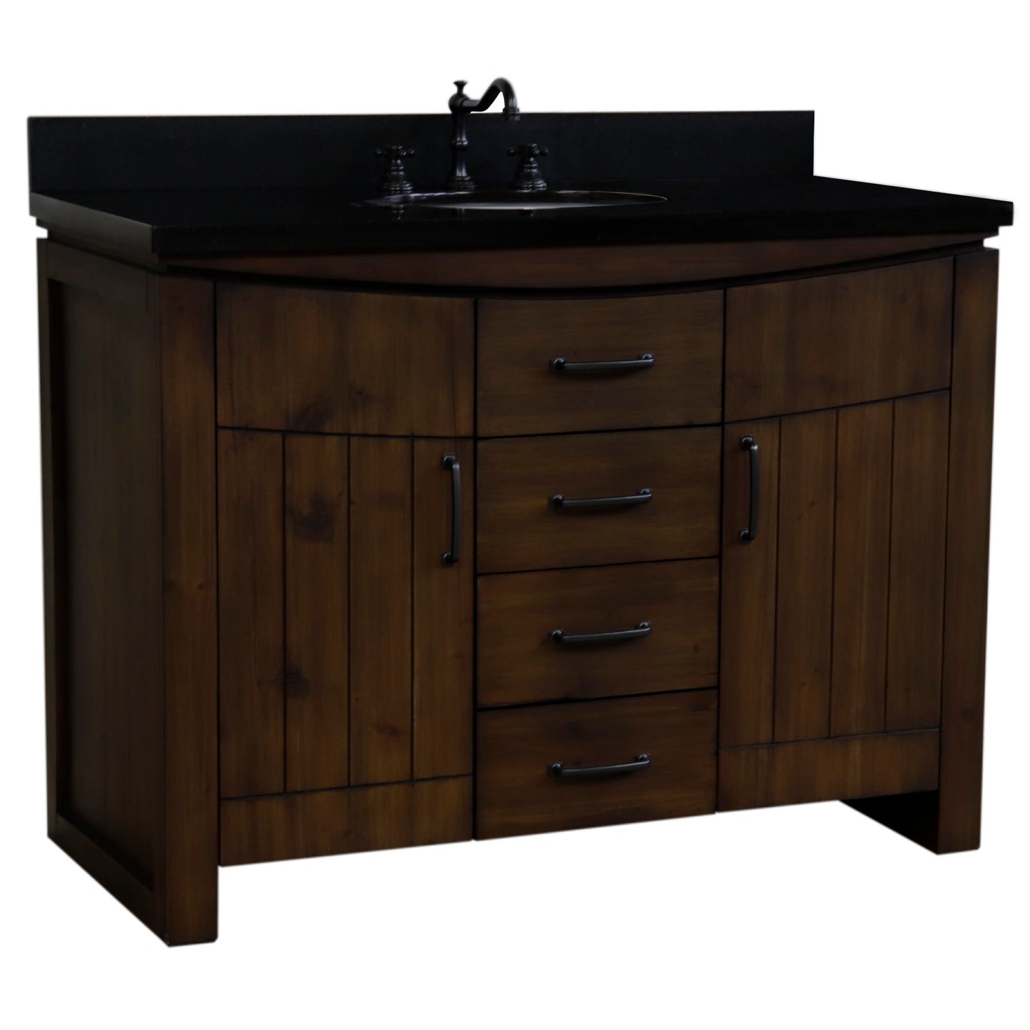 48" Single Sink Vanity Rustic Wood Finish in Black Granite Top