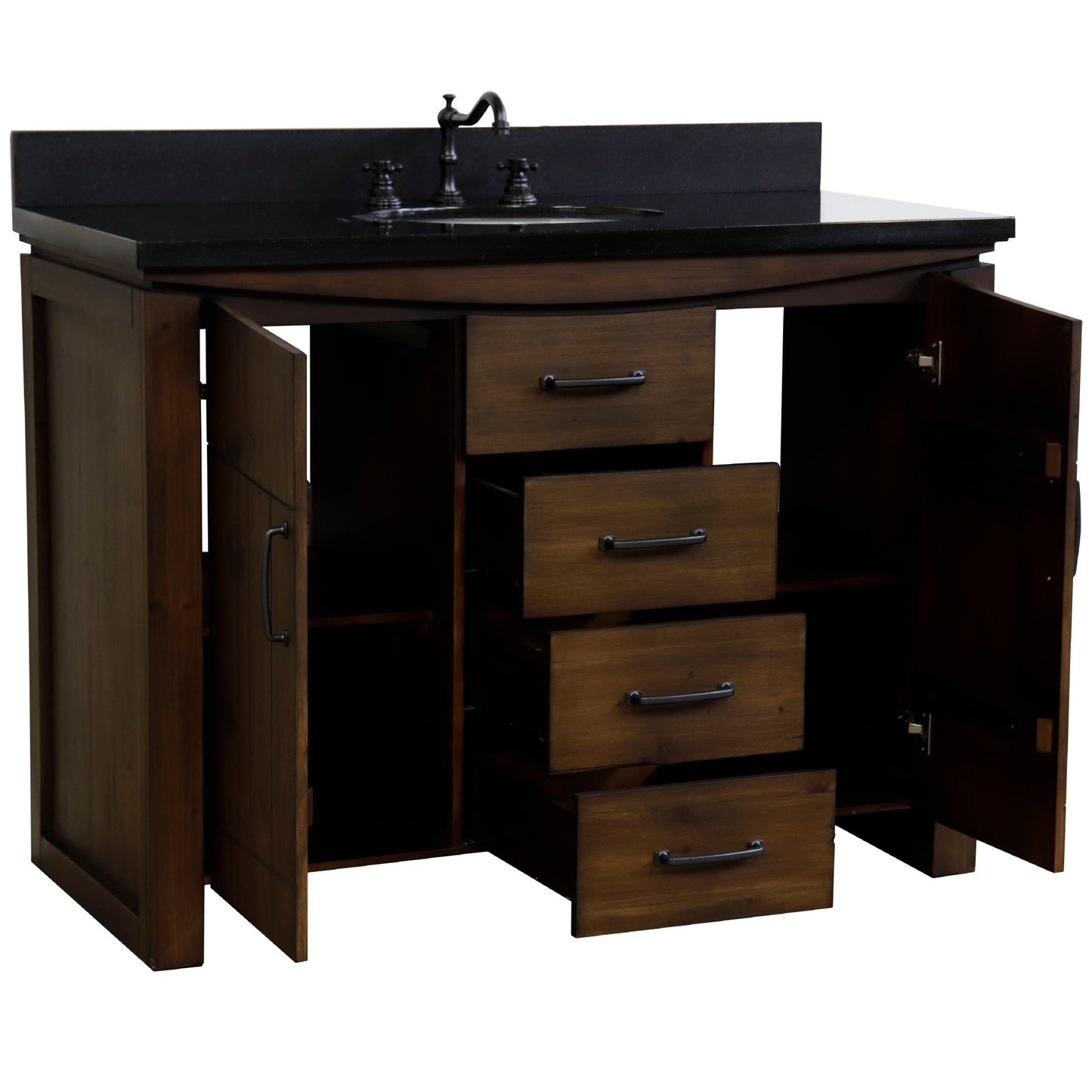 48" Single Sink Vanity Rustic Wood Finish in Black Granite Top