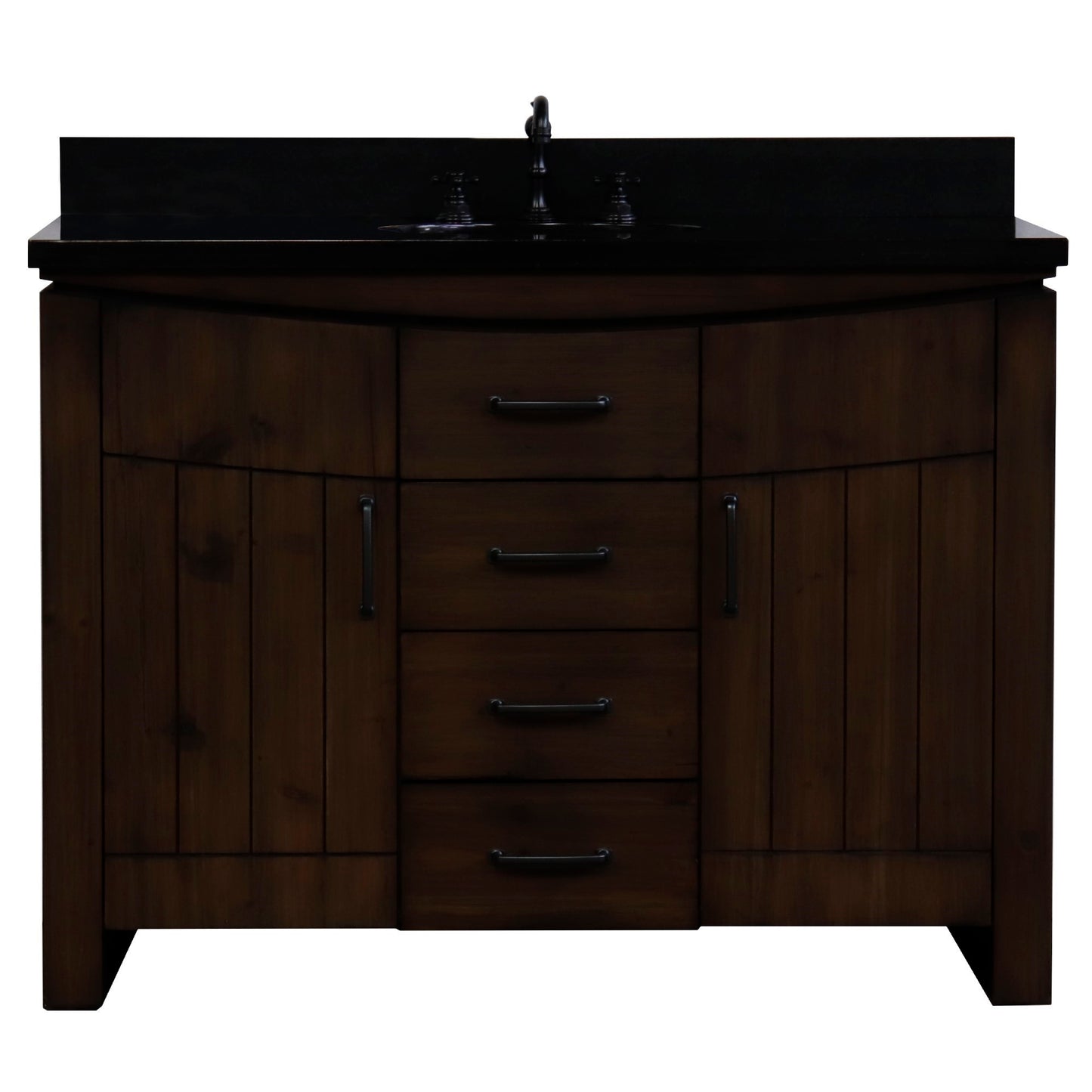 48" Single Sink Vanity Rustic Wood Finish in Black Granite Top