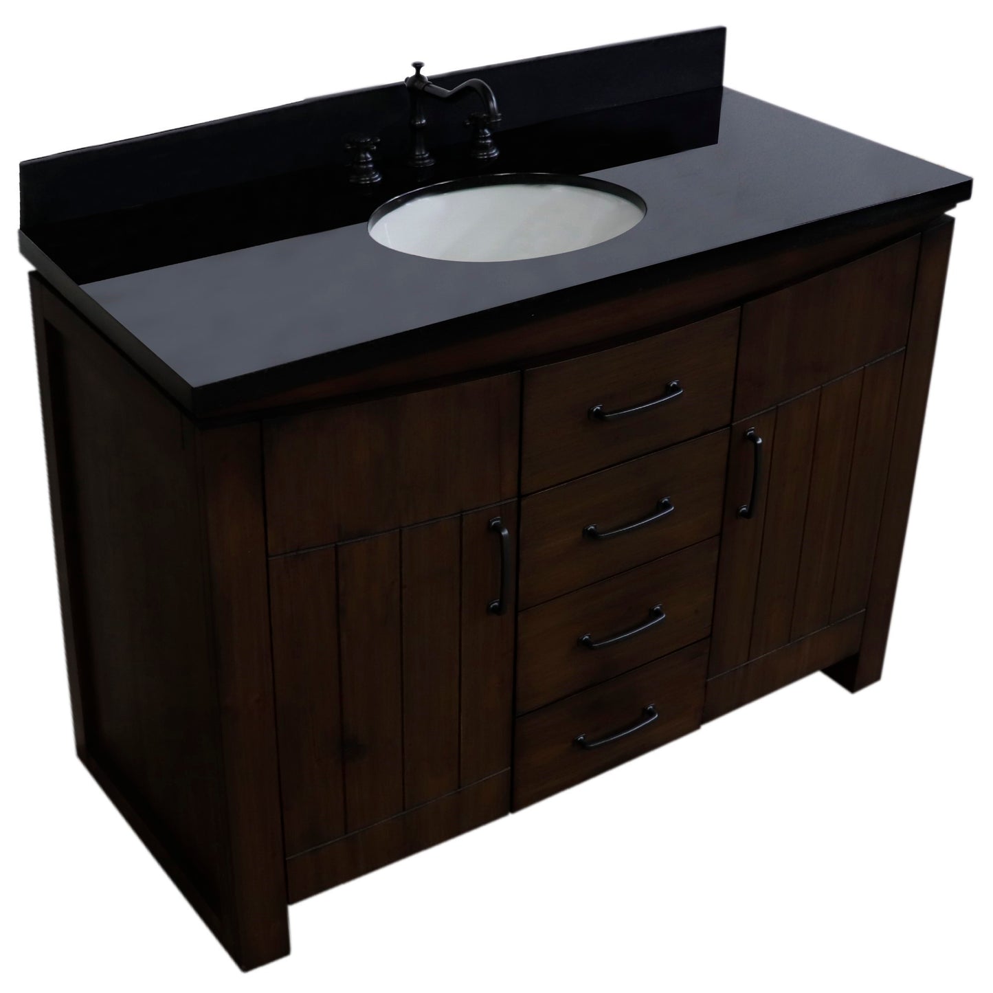 48" Single Sink Vanity Rustic Wood Finish in Black Granite Top