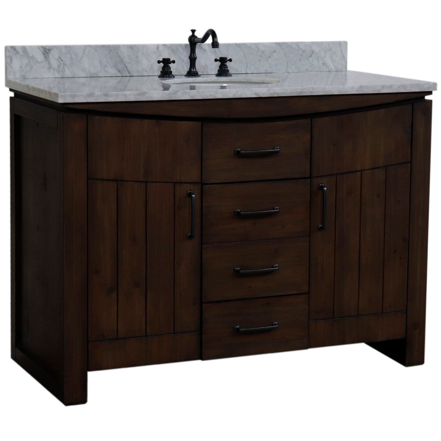 48" Single Sink Vanity Rustic Wood Finish in White marble Top