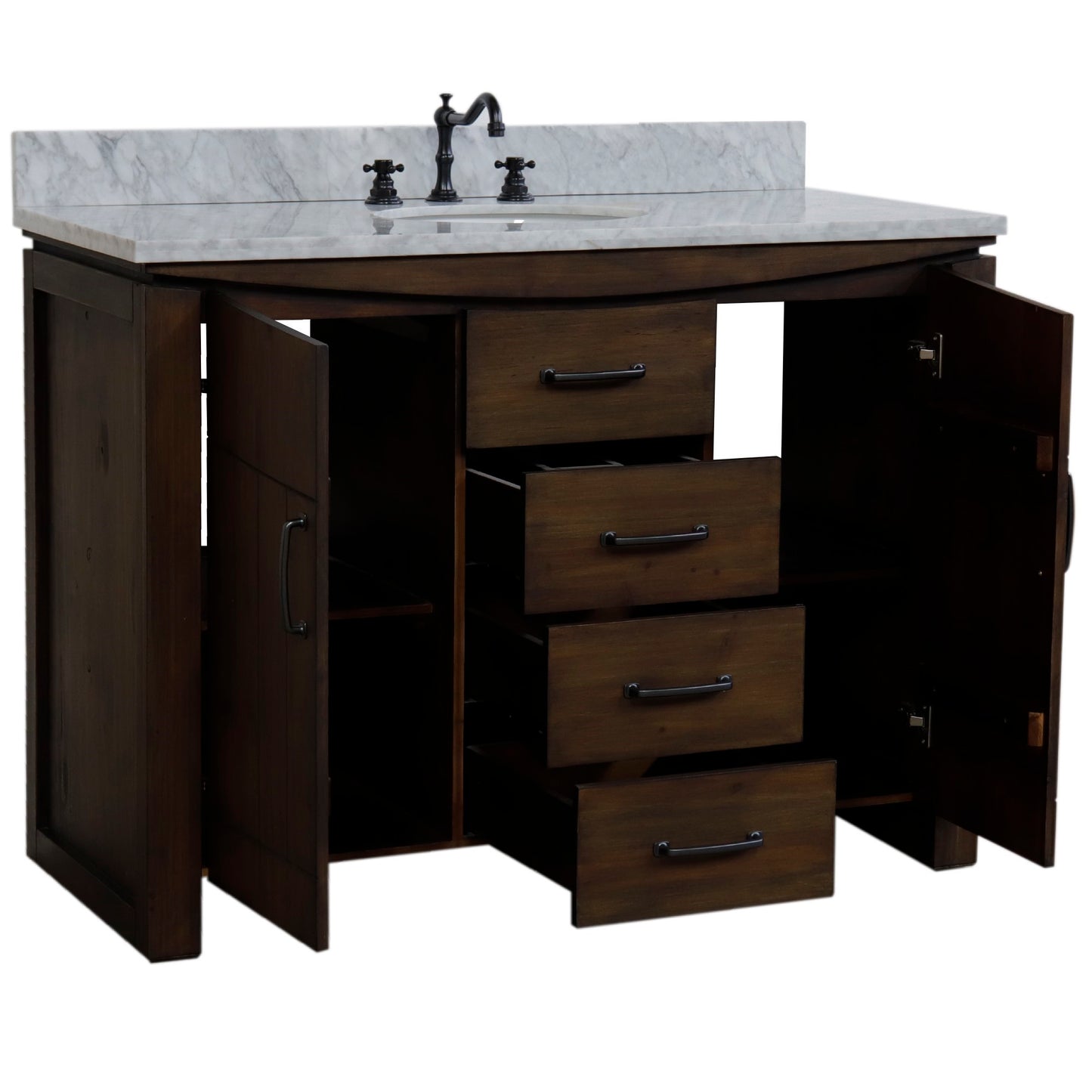 48" Single Sink Vanity Rustic Wood Finish in White marble Top