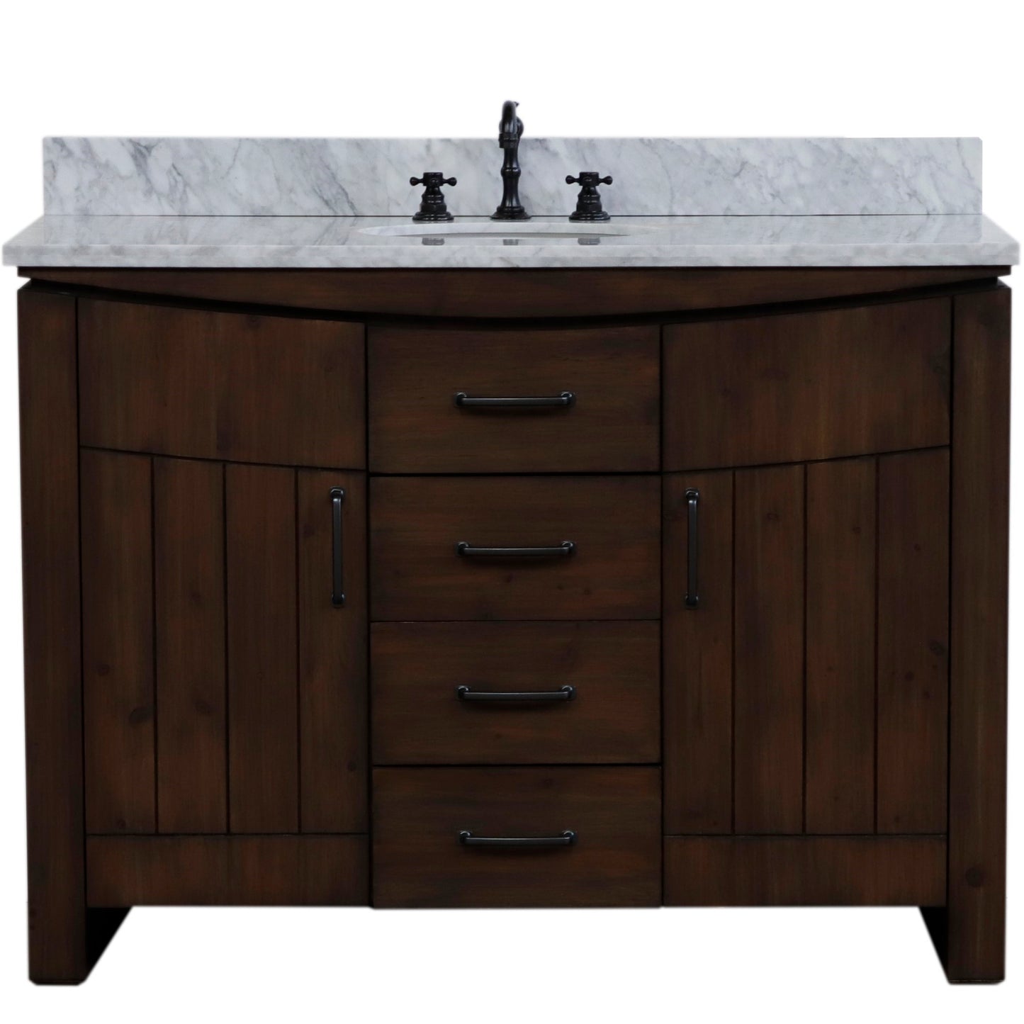 48" Single Sink Vanity Rustic Wood Finish in White marble Top