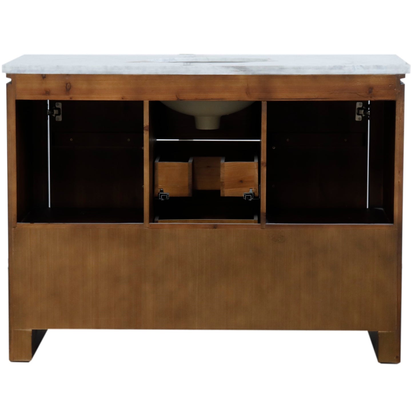 48" Single Sink Vanity Rustic Wood Finish in White marble Top