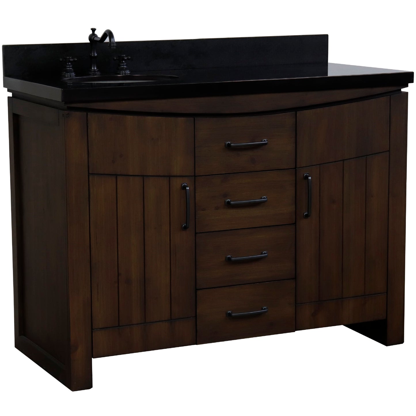 48" Single Sink Vanity Rustic Wood Finish in Black Granite Top