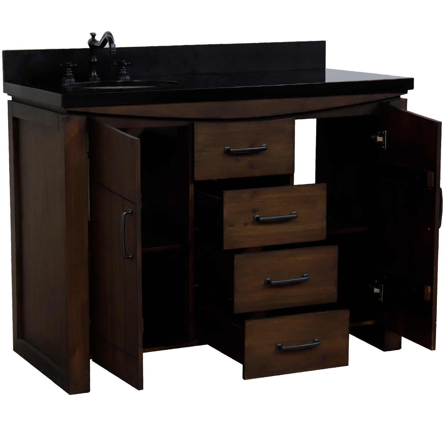 48" Single Sink Vanity Rustic Wood Finish in Black Granite Top