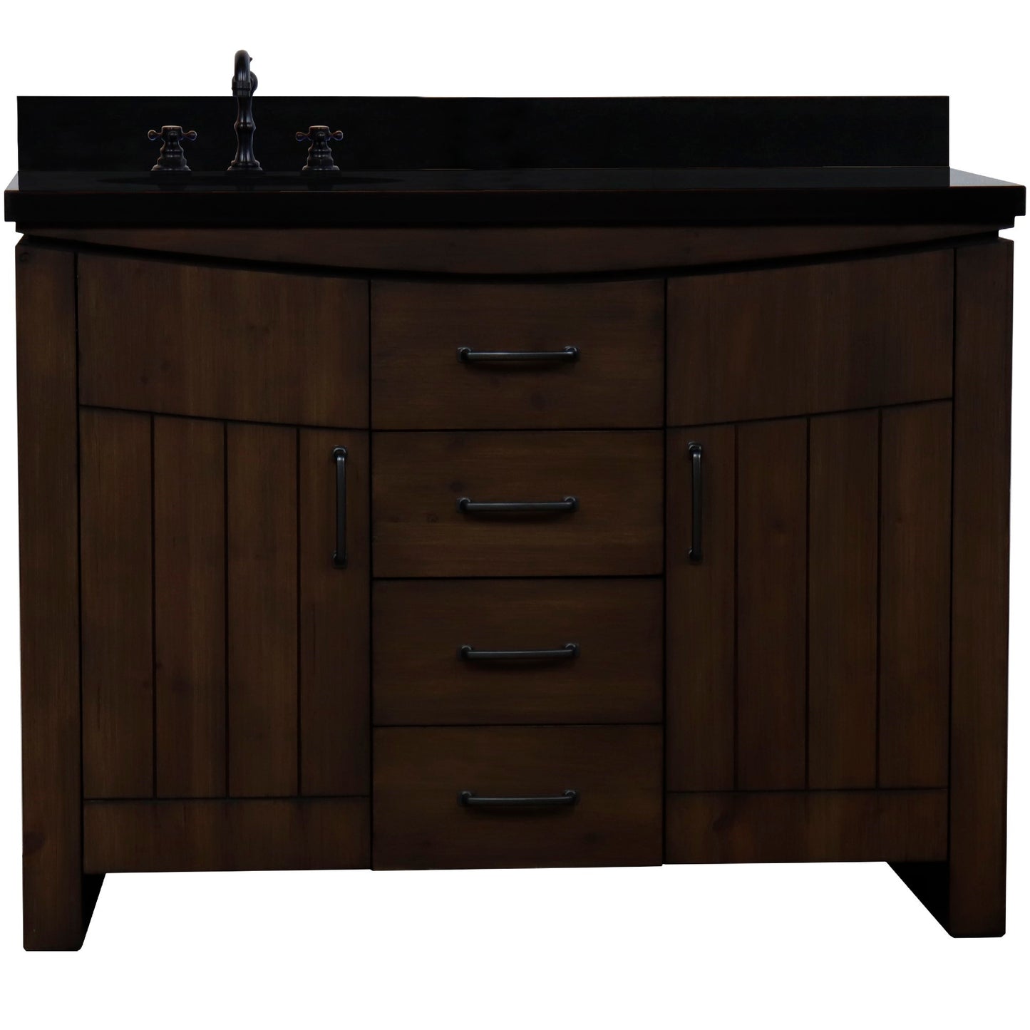 48" Single Sink Vanity Rustic Wood Finish in Black Granite Top