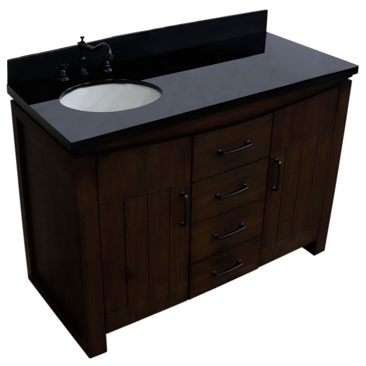 48" Single Sink Vanity Rustic Wood Finish in Black Granite Top
