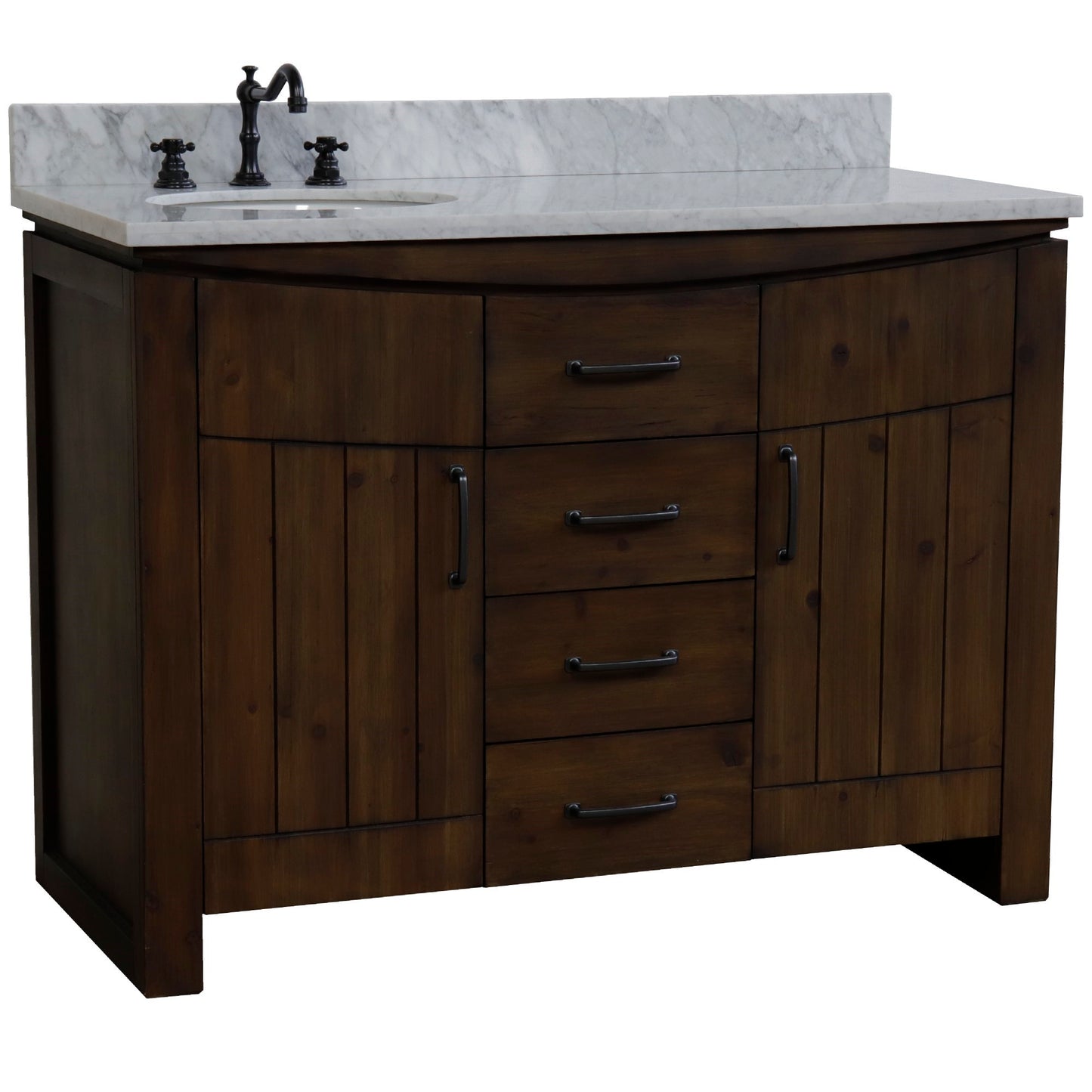 48" Single Sink Vanity Rustic Wood Finish in White marble Top