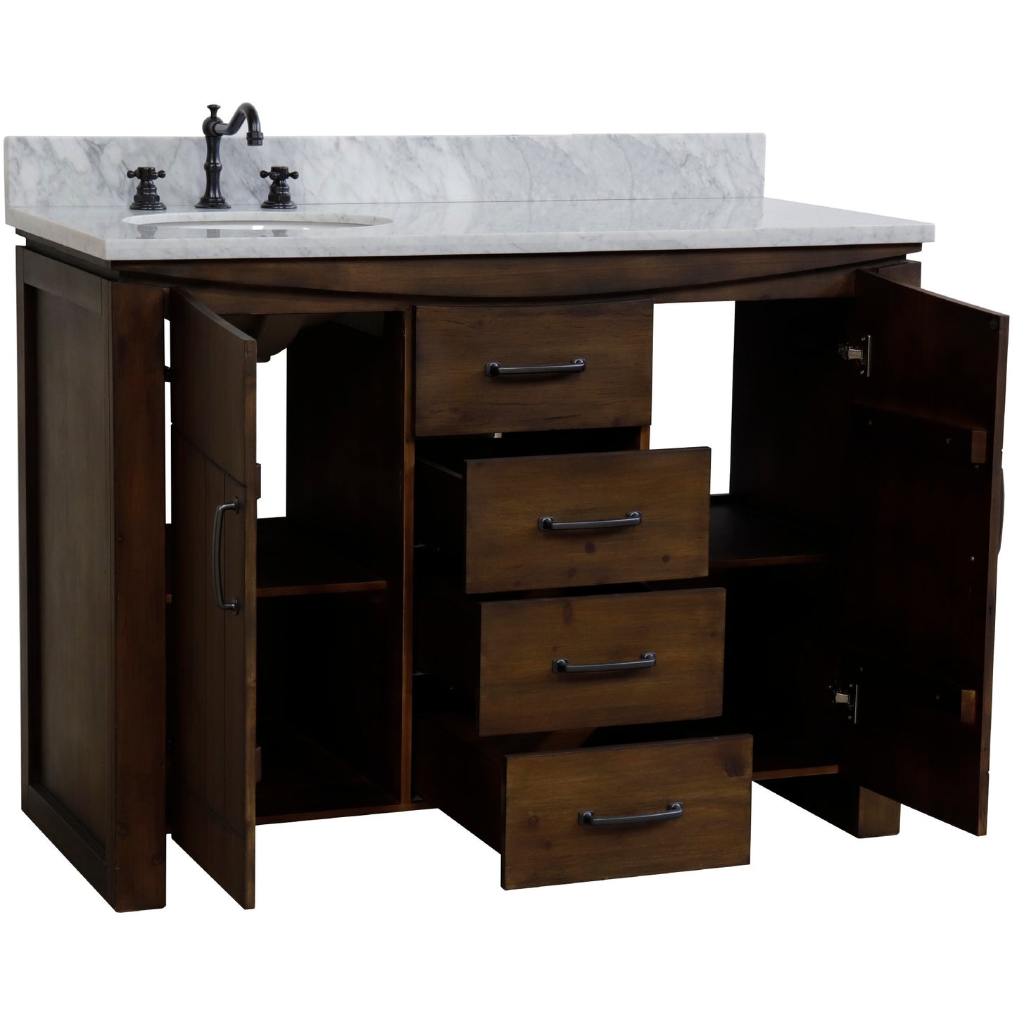 48" Single Sink Vanity Rustic Wood Finish in White marble Top