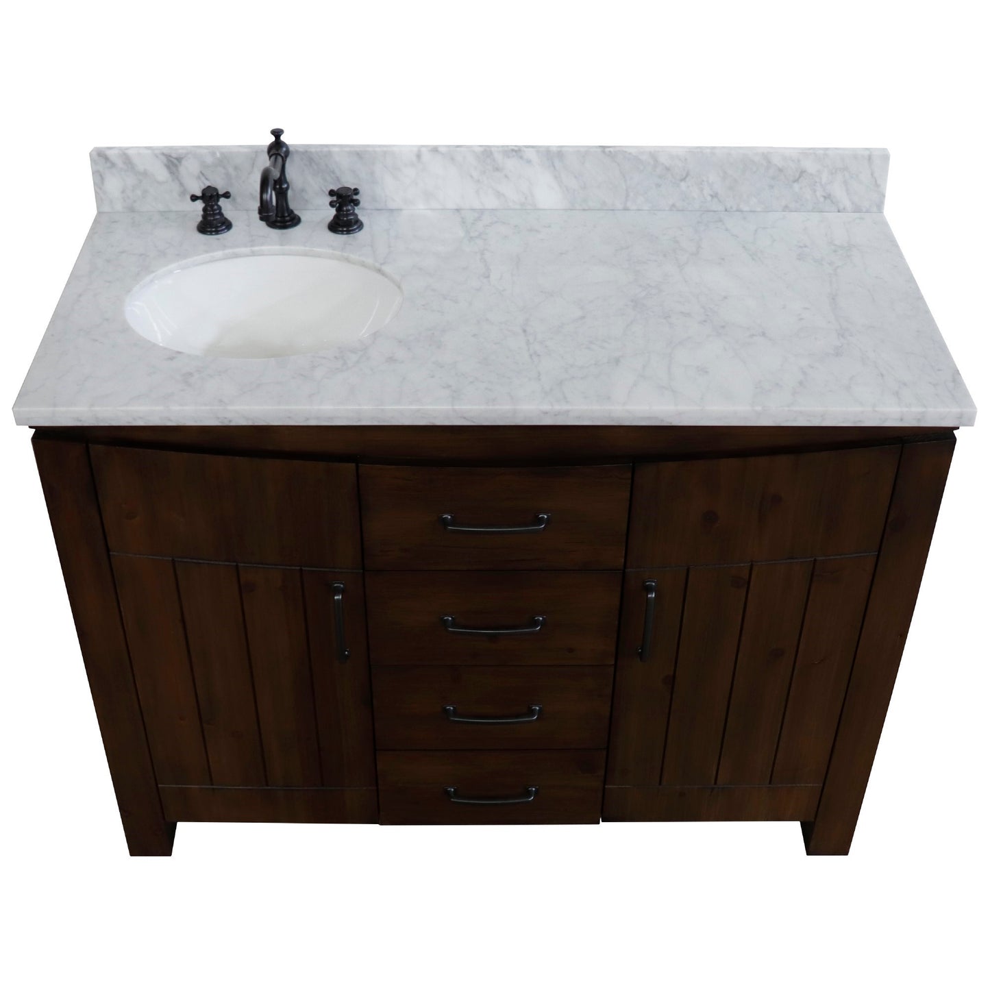 48" Single Sink Vanity Rustic Wood Finish in White marble Top