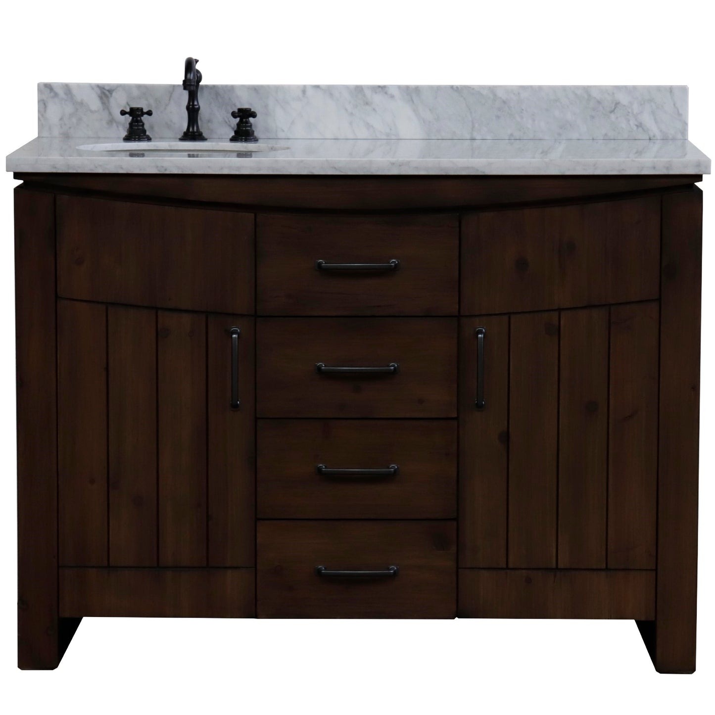 48" Single Sink Vanity Rustic Wood Finish in White marble Top