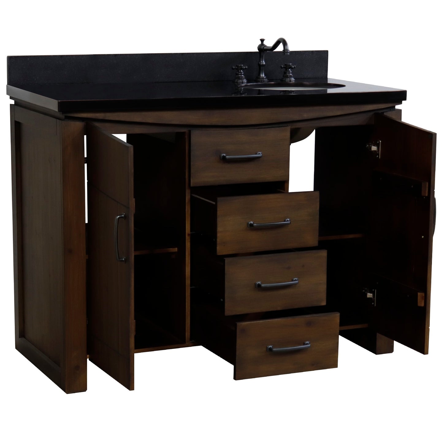 48" Single Sink Vanity Rustic Wood Finish in Black Granite Top
