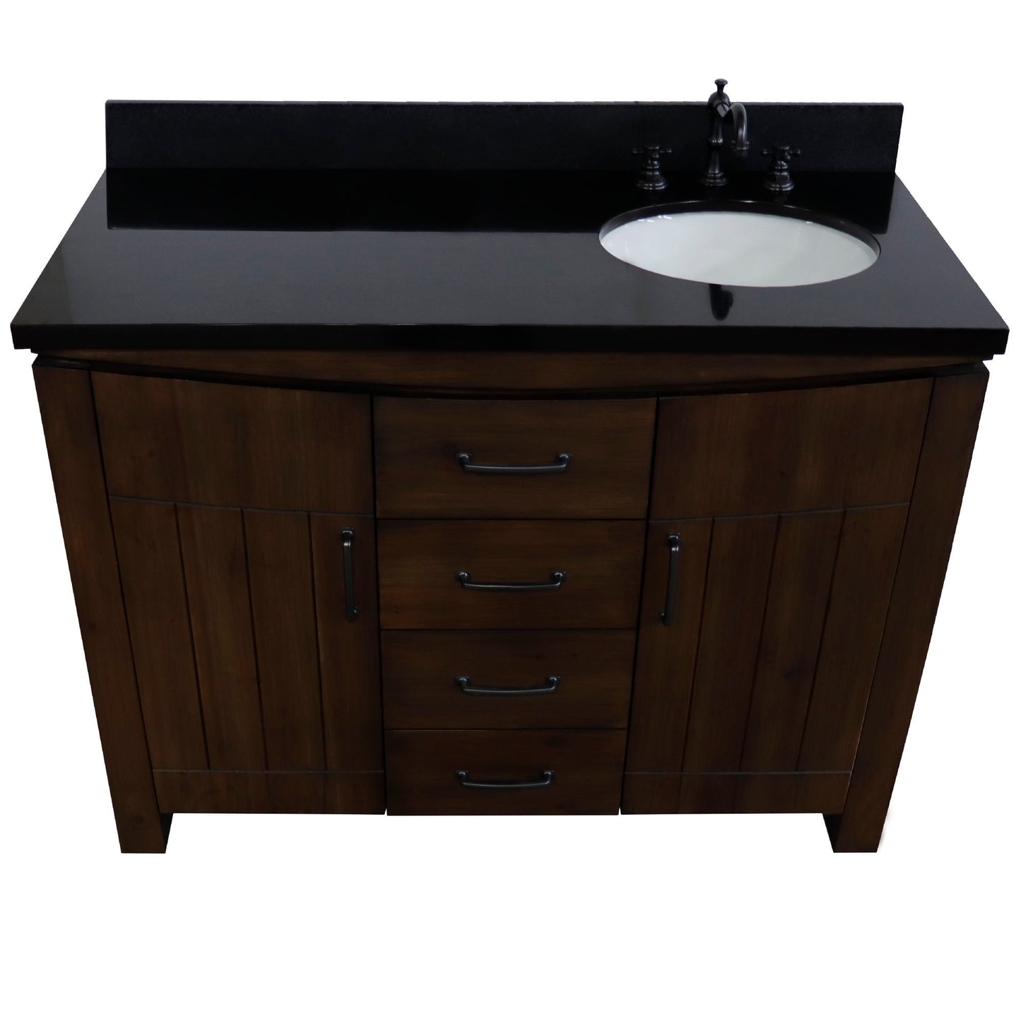 48" Single Sink Vanity Rustic Wood Finish in Black Granite Top