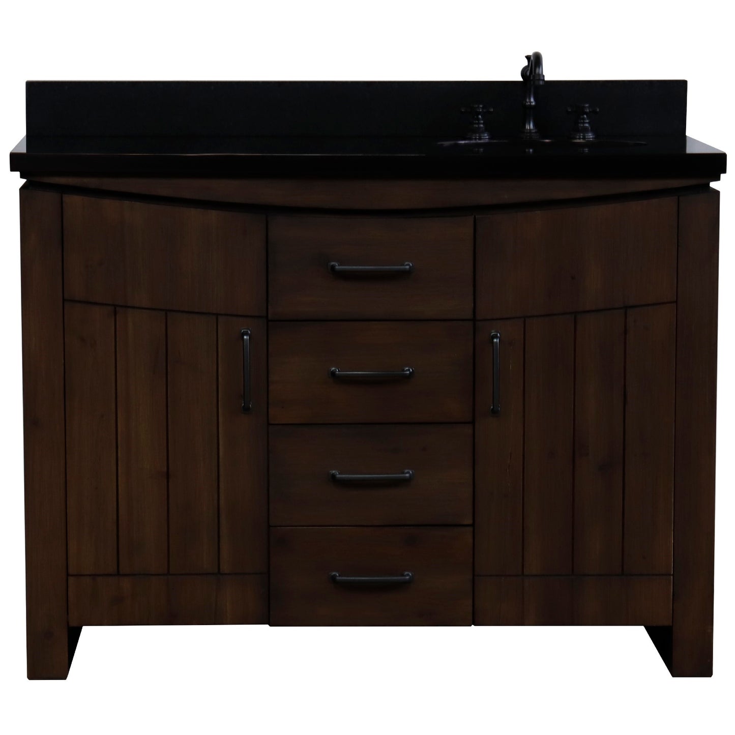 48" Single Sink Vanity Rustic Wood Finish in Black Granite Top