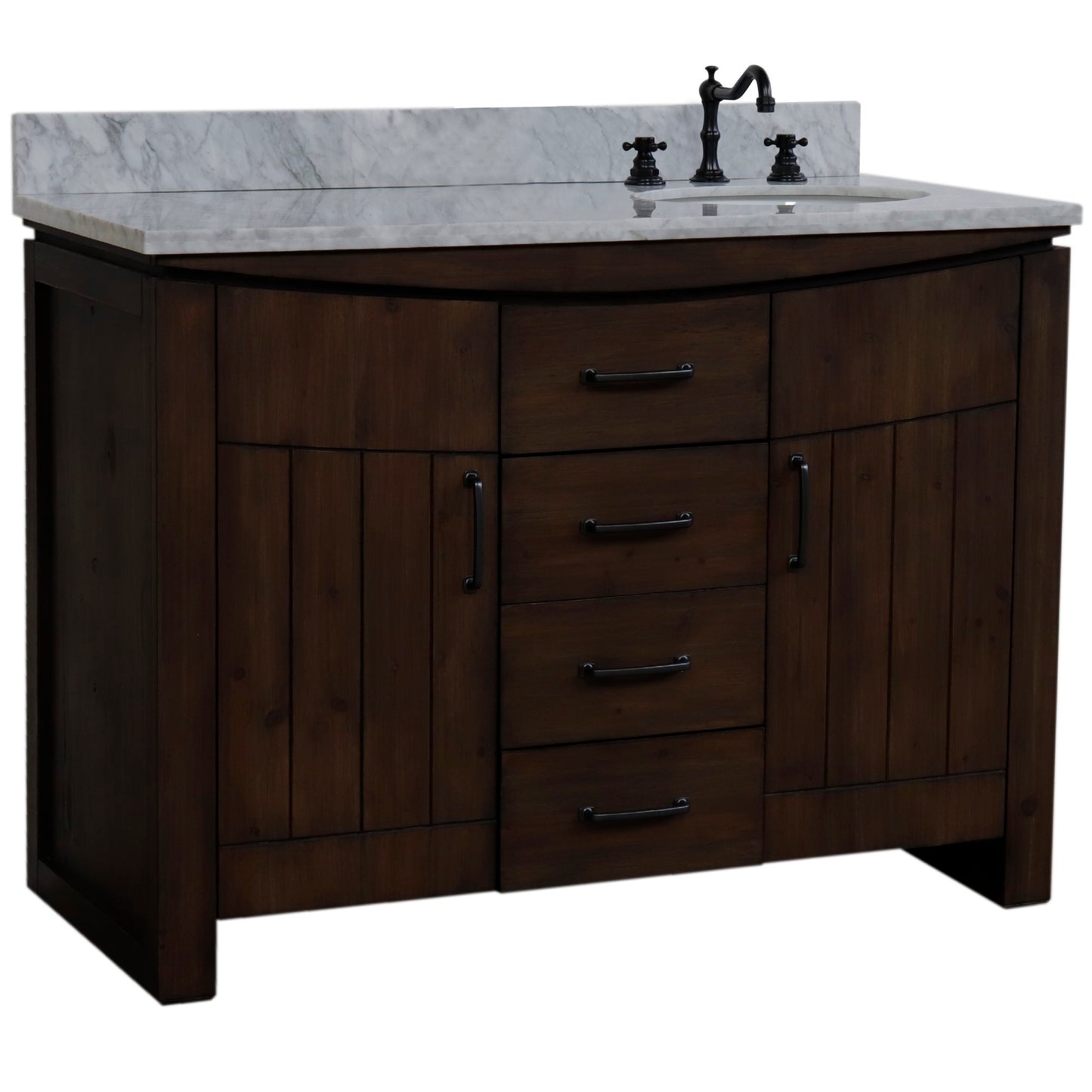 48" Single Sink Vanity Rustic Wood Finish in White marble Top