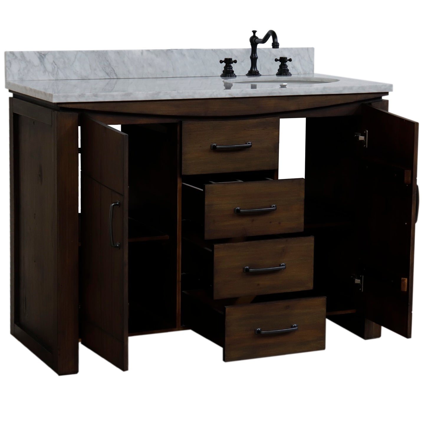 48" Single Sink Vanity Rustic Wood Finish in White marble Top
