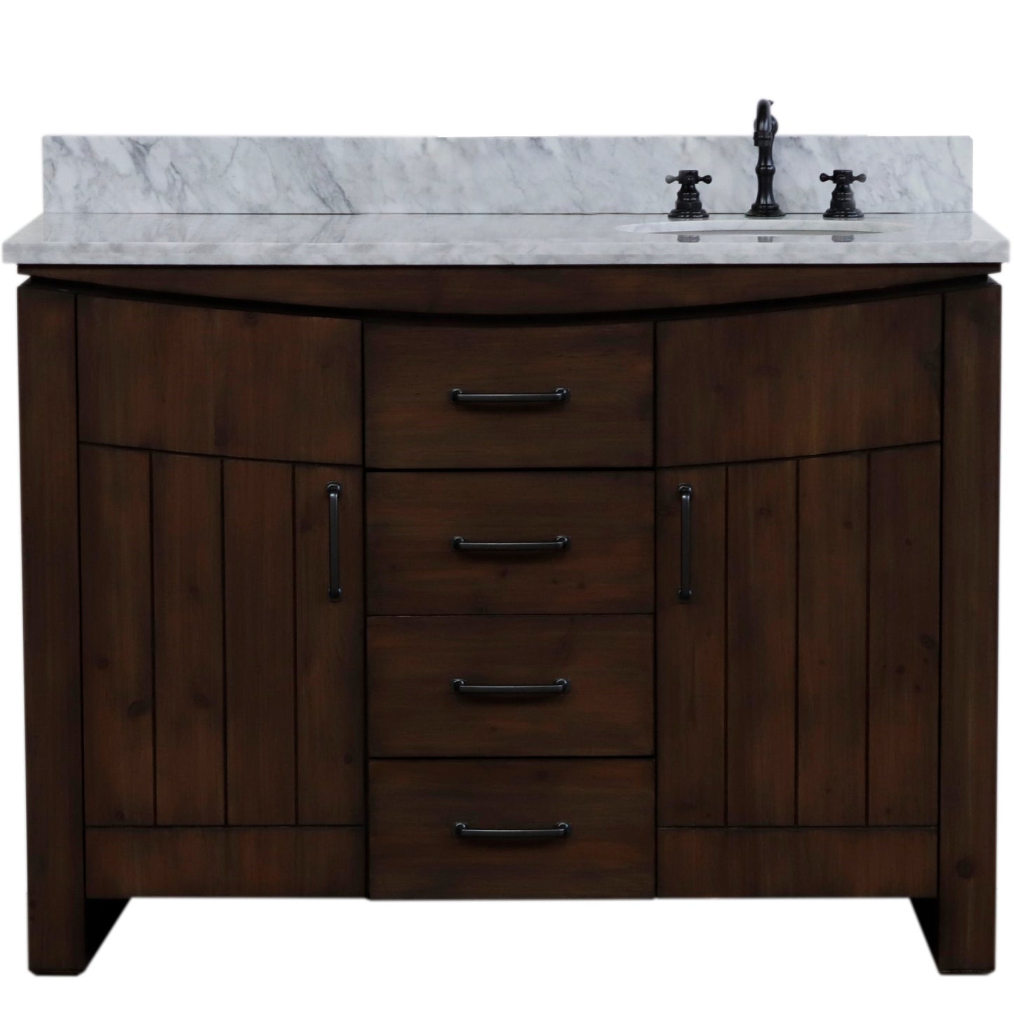 48" Single Sink Vanity Rustic Wood Finish in White marble Top