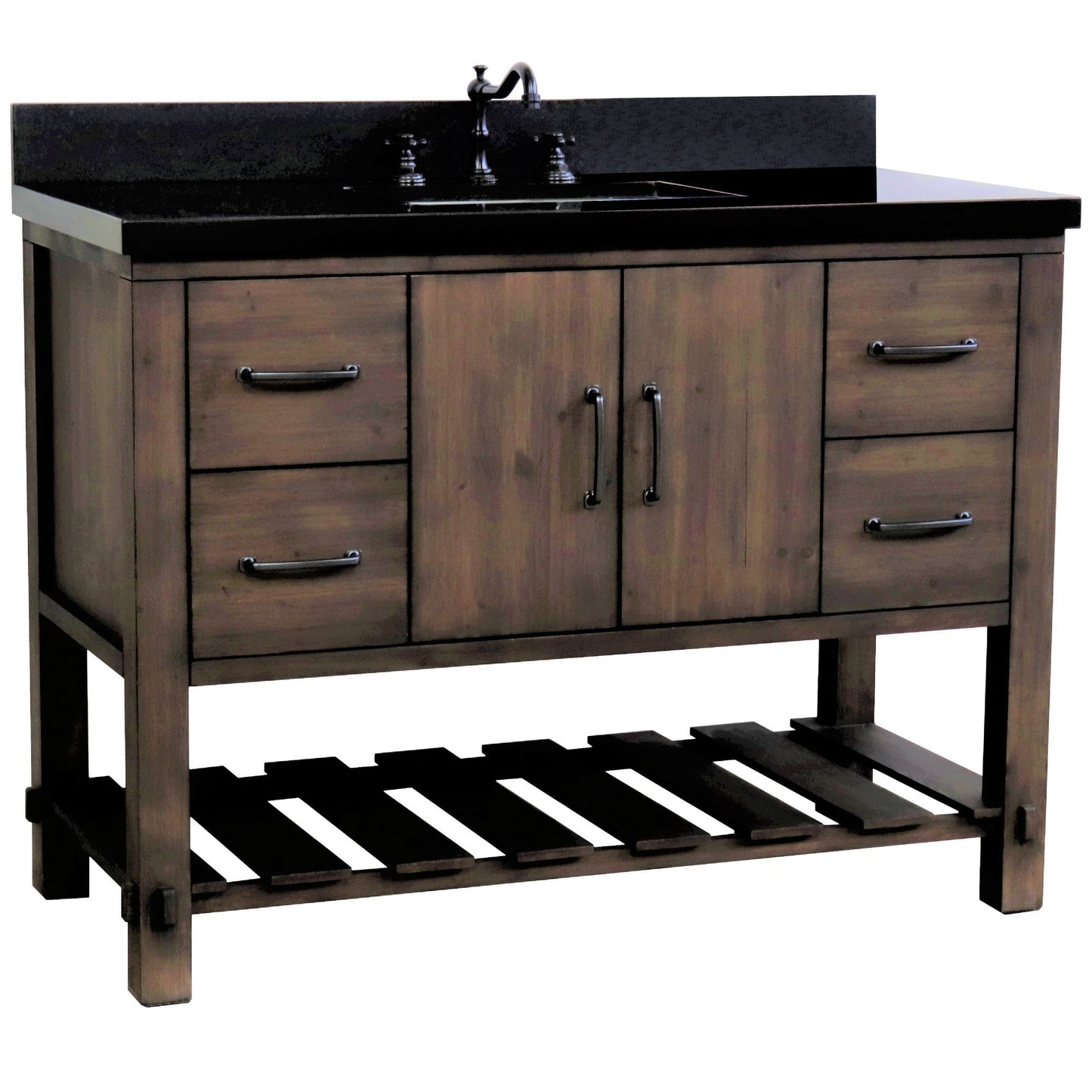 48" Single Sink Vanity Rustic Wood Finish in Black Granite Top