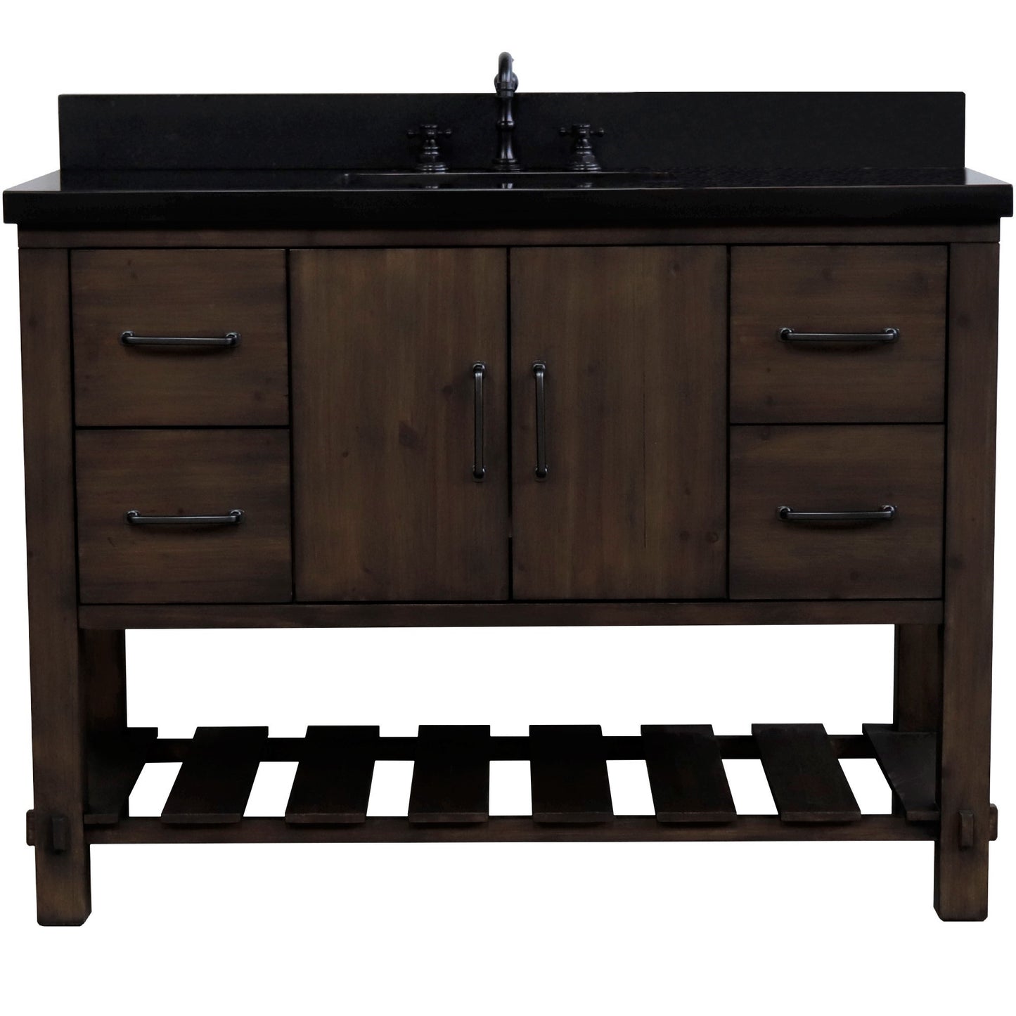 48" Single Sink Vanity Rustic Wood Finish in Black Granite Top