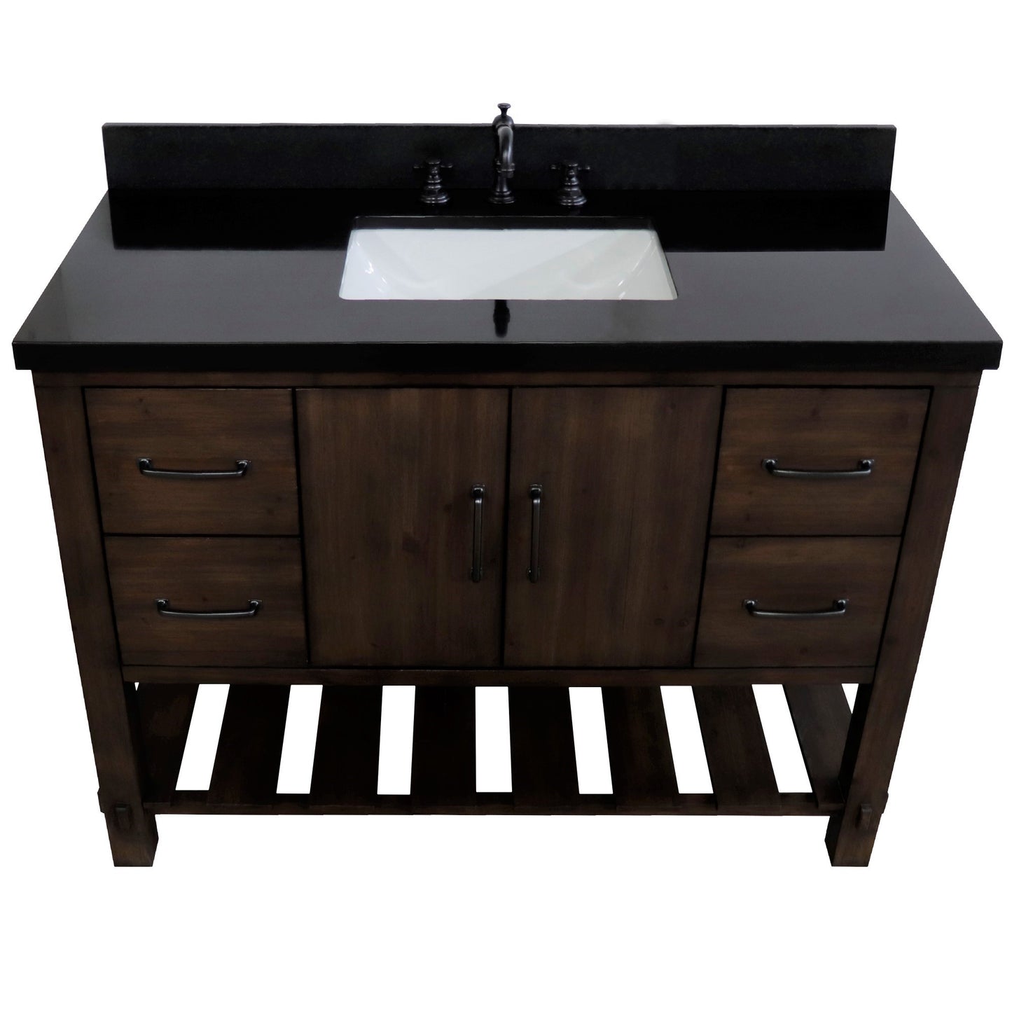 48" Single Sink Vanity Rustic Wood Finish in Black Granite Top