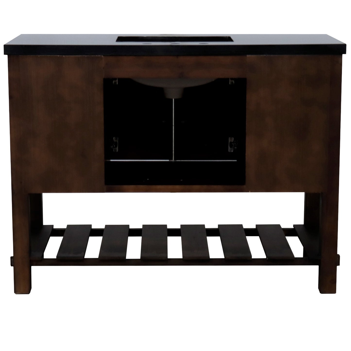 48" Single Sink Vanity Rustic Wood Finish in Black Granite Top