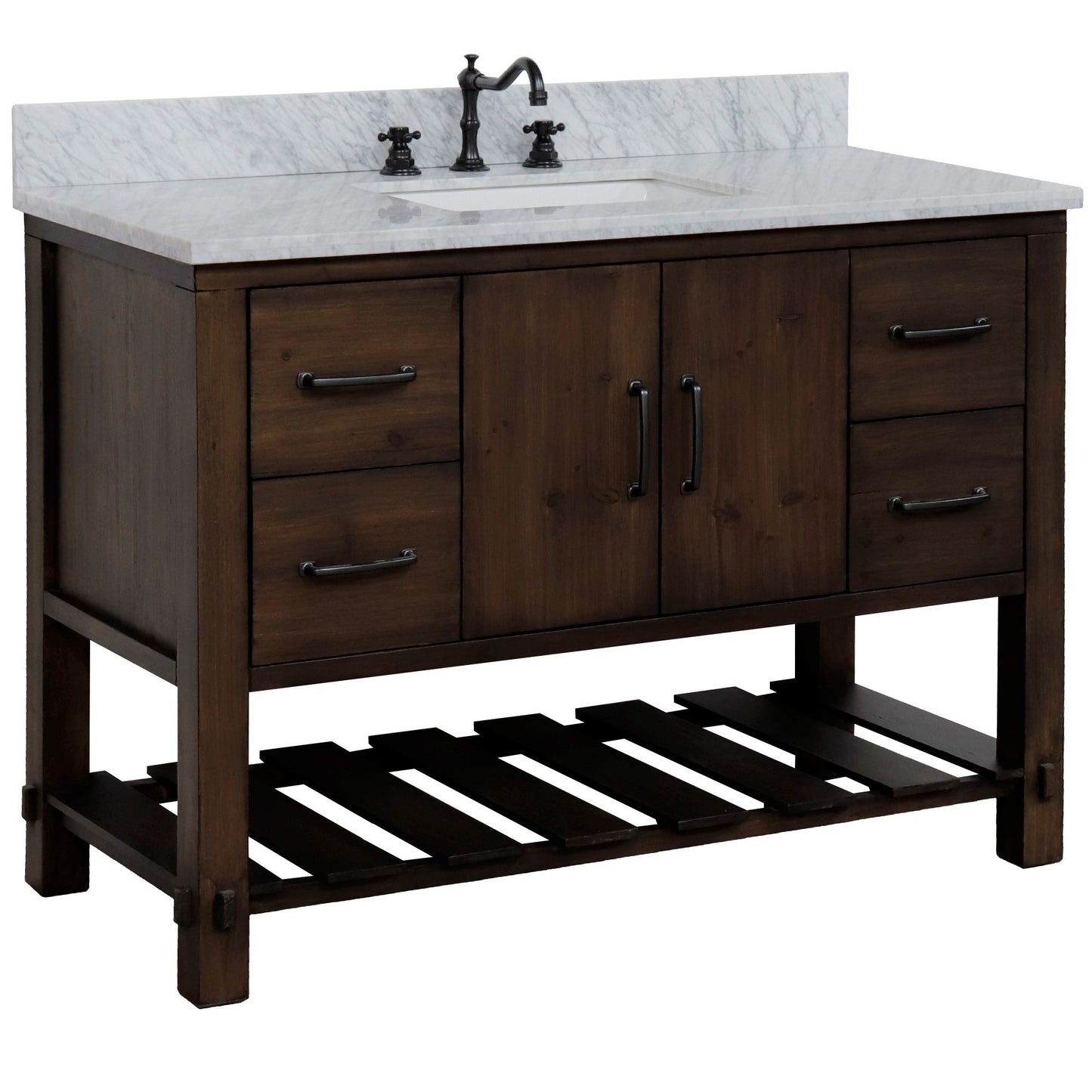 48" Single Sink Vanity Rustic Wood Finish in White marble Top